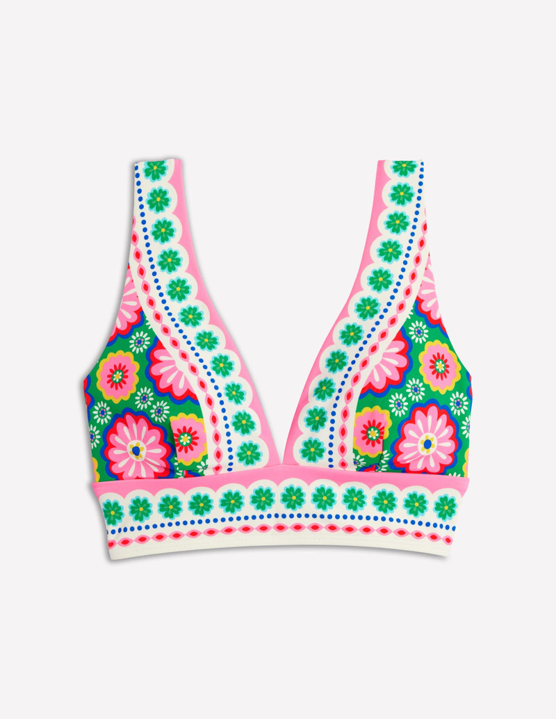 Porto V-neck Bikini Top-Multi, Flower Tile - 1