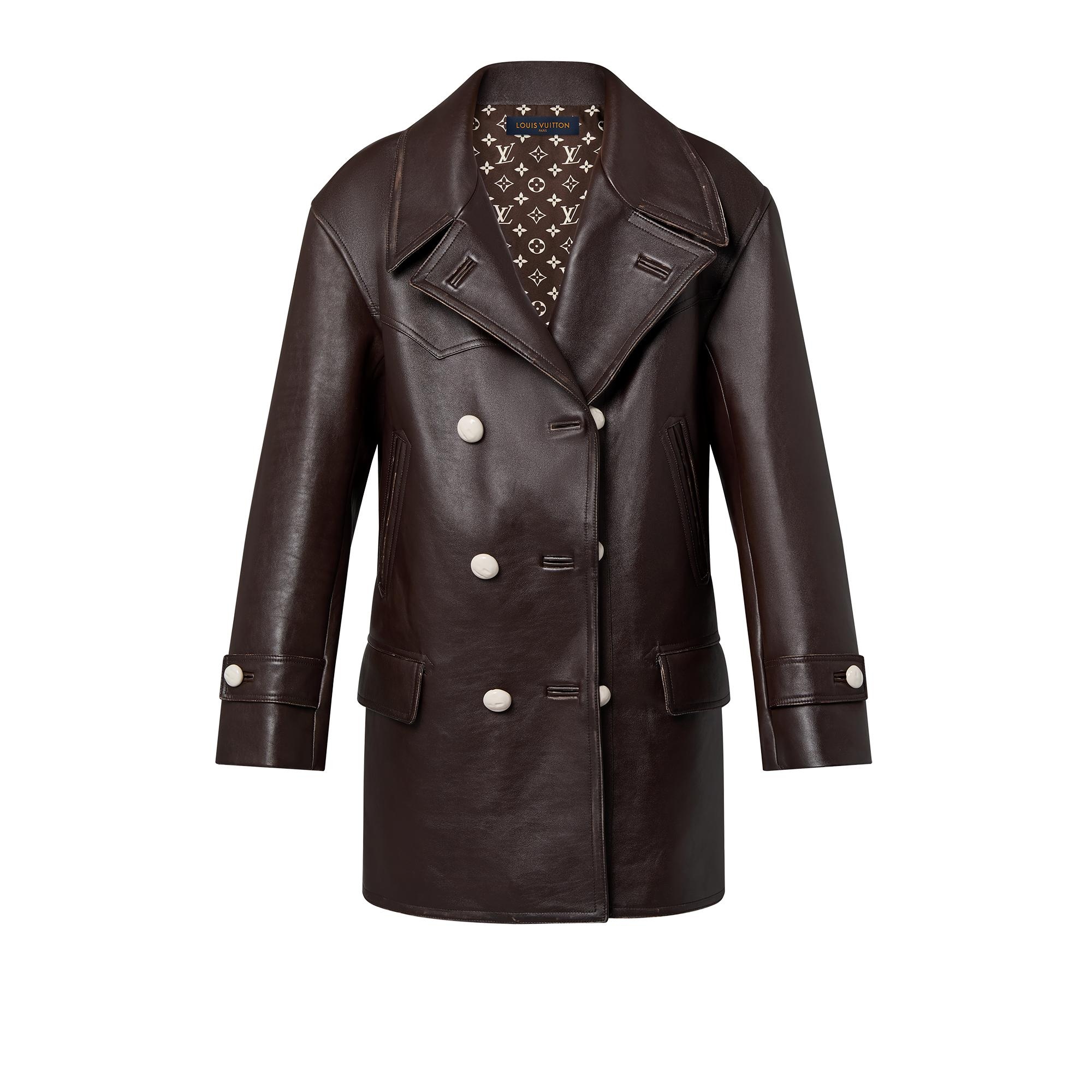 Vintage-Look Belted Leather Coat - 1