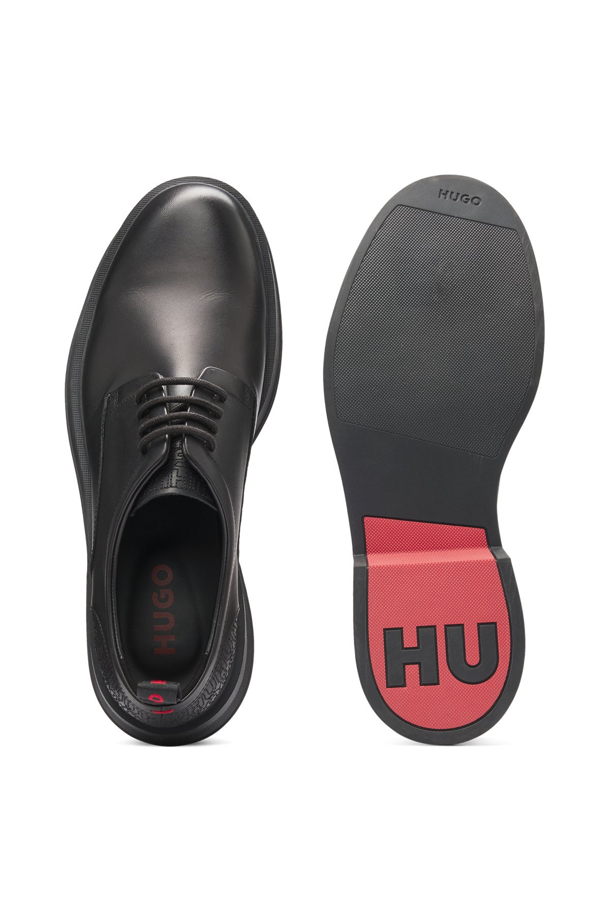 LEATHER DERBY SHOES WITH MONOGRAM HEEL - 4