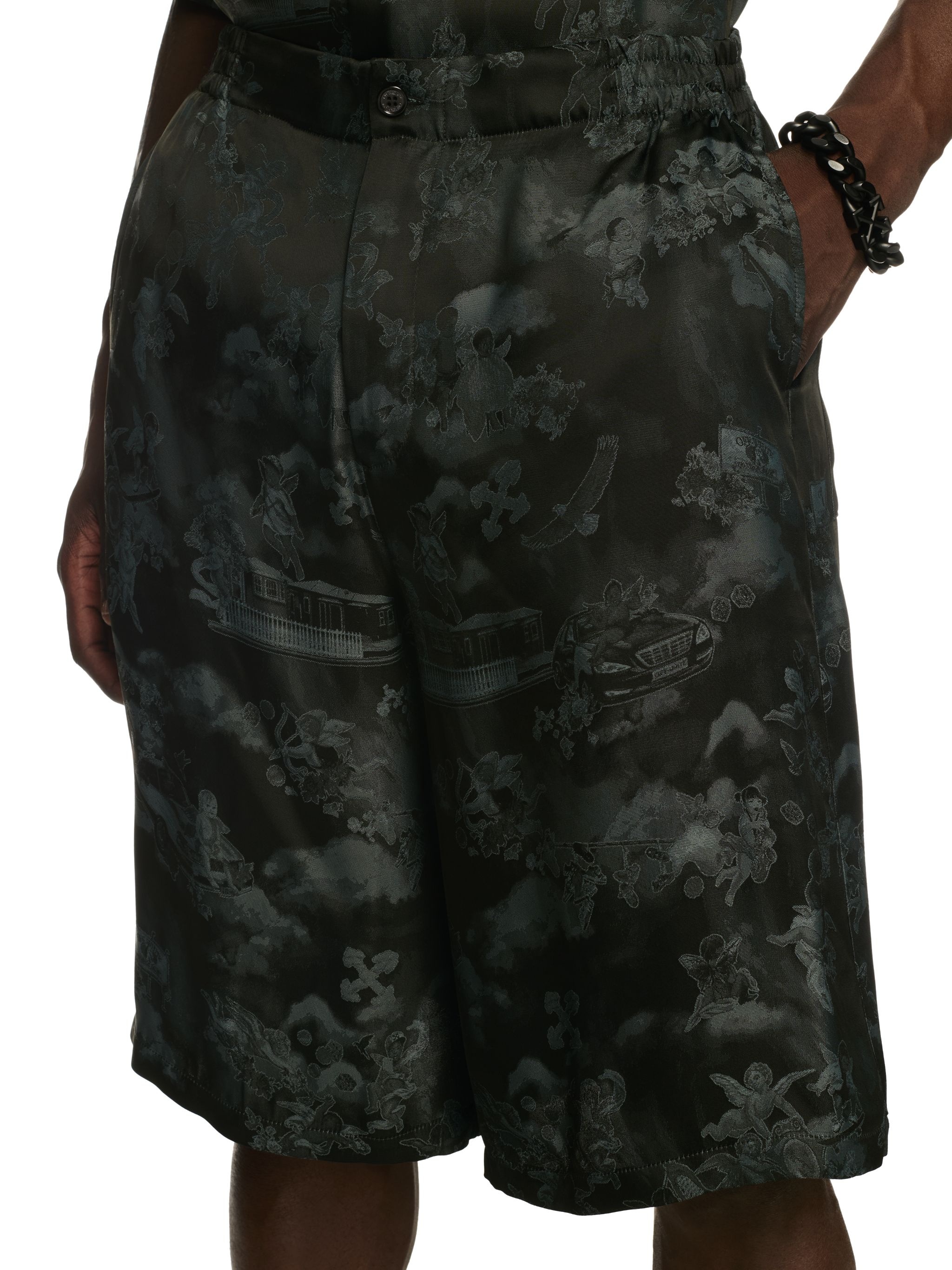 Black Jacquard Fresco Bowling Shorts - 5