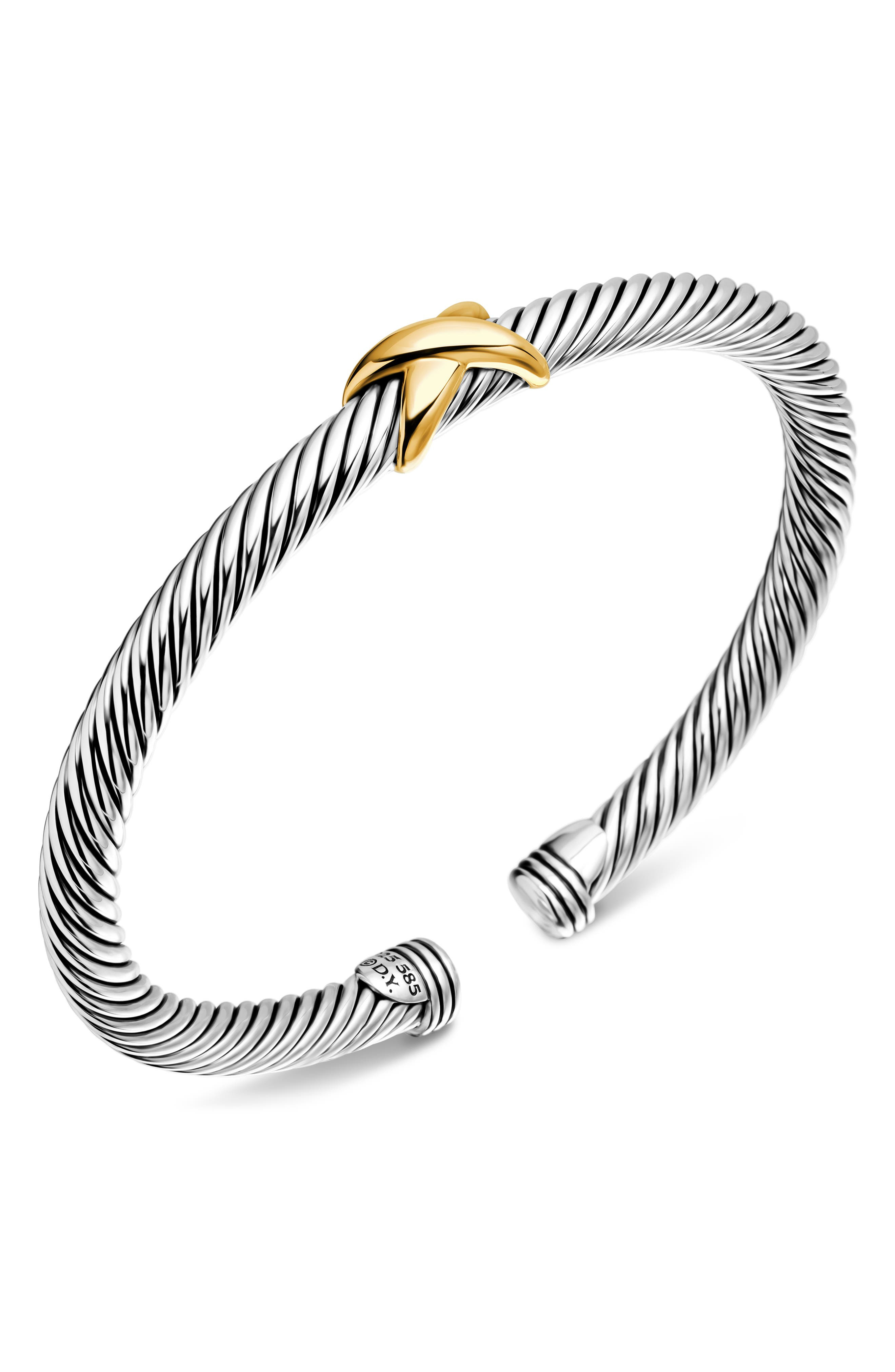 David Yurman X Classic Cable Station Bracelet in Sterling Silver with 14K Gold, 5mm in Two Tone at N - 4
