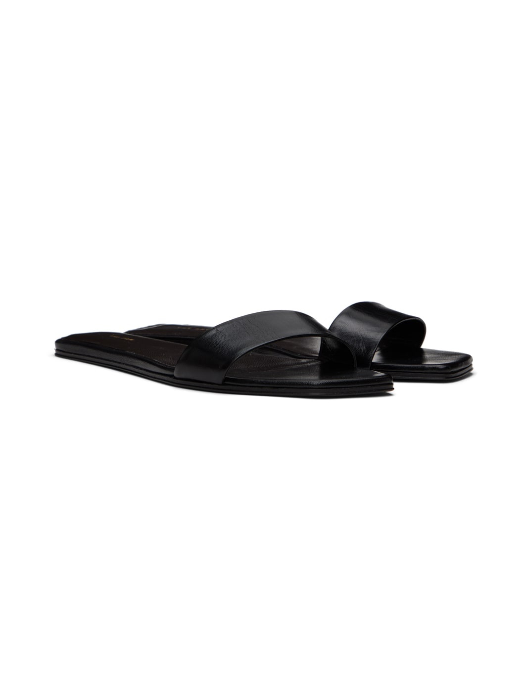 Black Lambskin Flat Sandals - 4