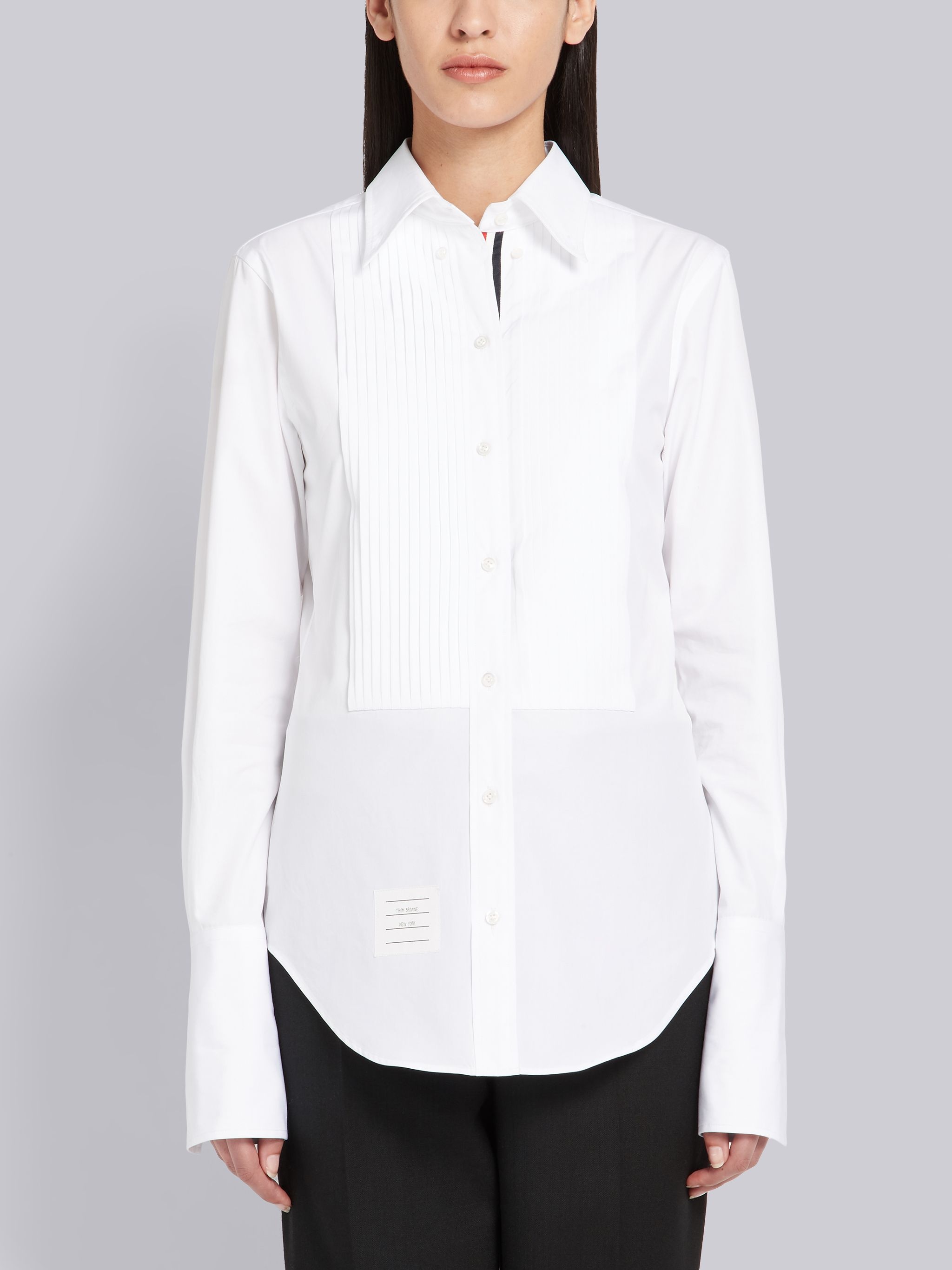 White Solid Poplin French Cuff Tuxedo Shirt - 3