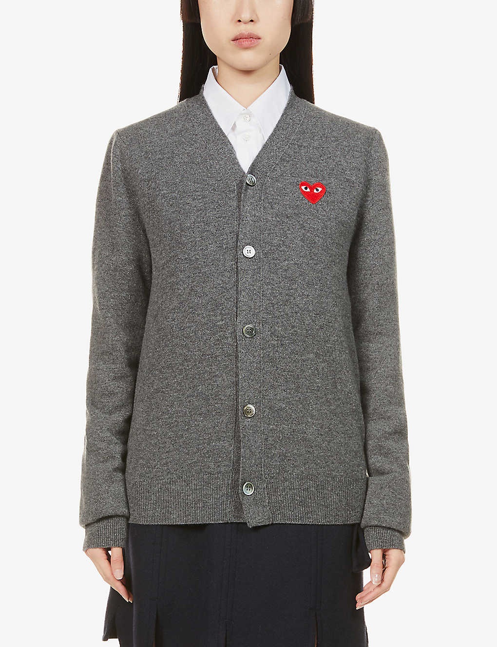 Heart-embroidered wool cardigan - 3