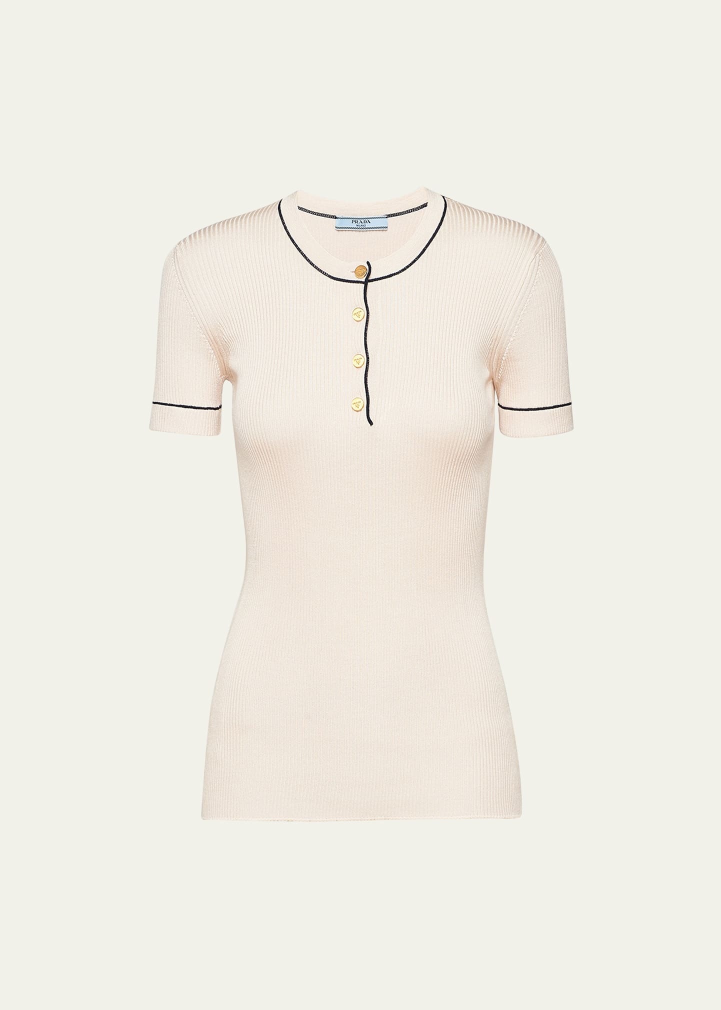 Silk Knit Ribbed Shirt with Contrast Tipping - 1