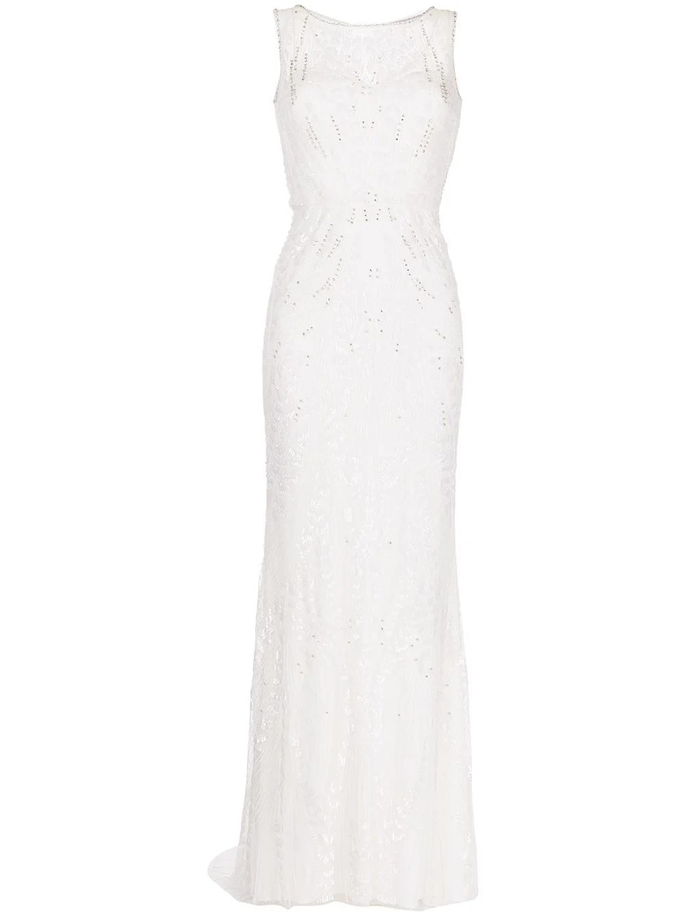 crystal-embellished embroidered fitted gown - 1