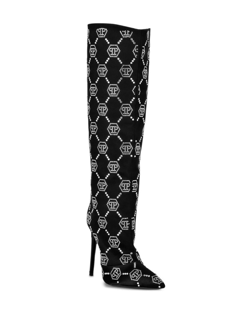 PHILIPP PLEIN 120mm monogram-pattern satin boots outlook