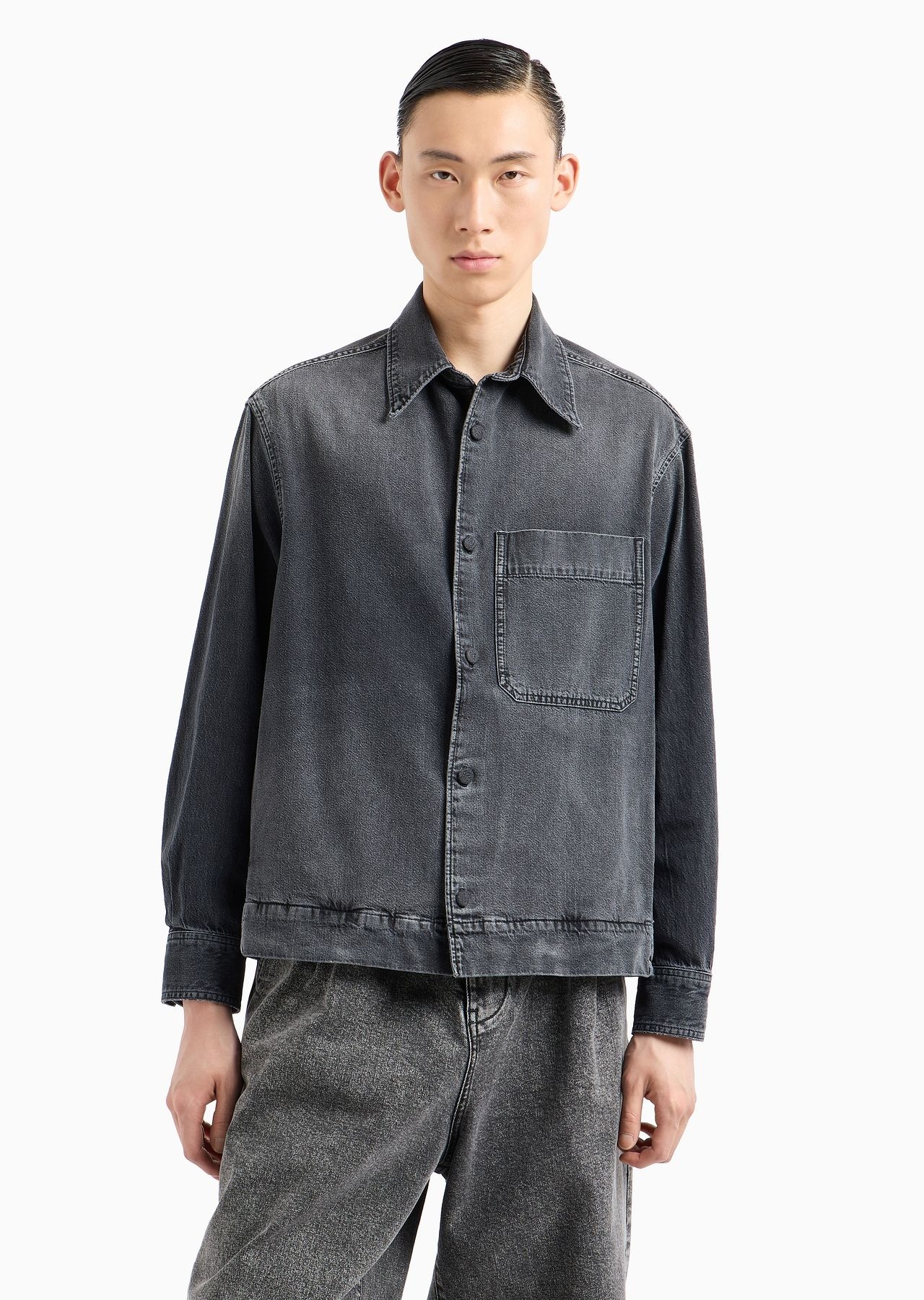 Garment-treated denim shirt jacket - 2