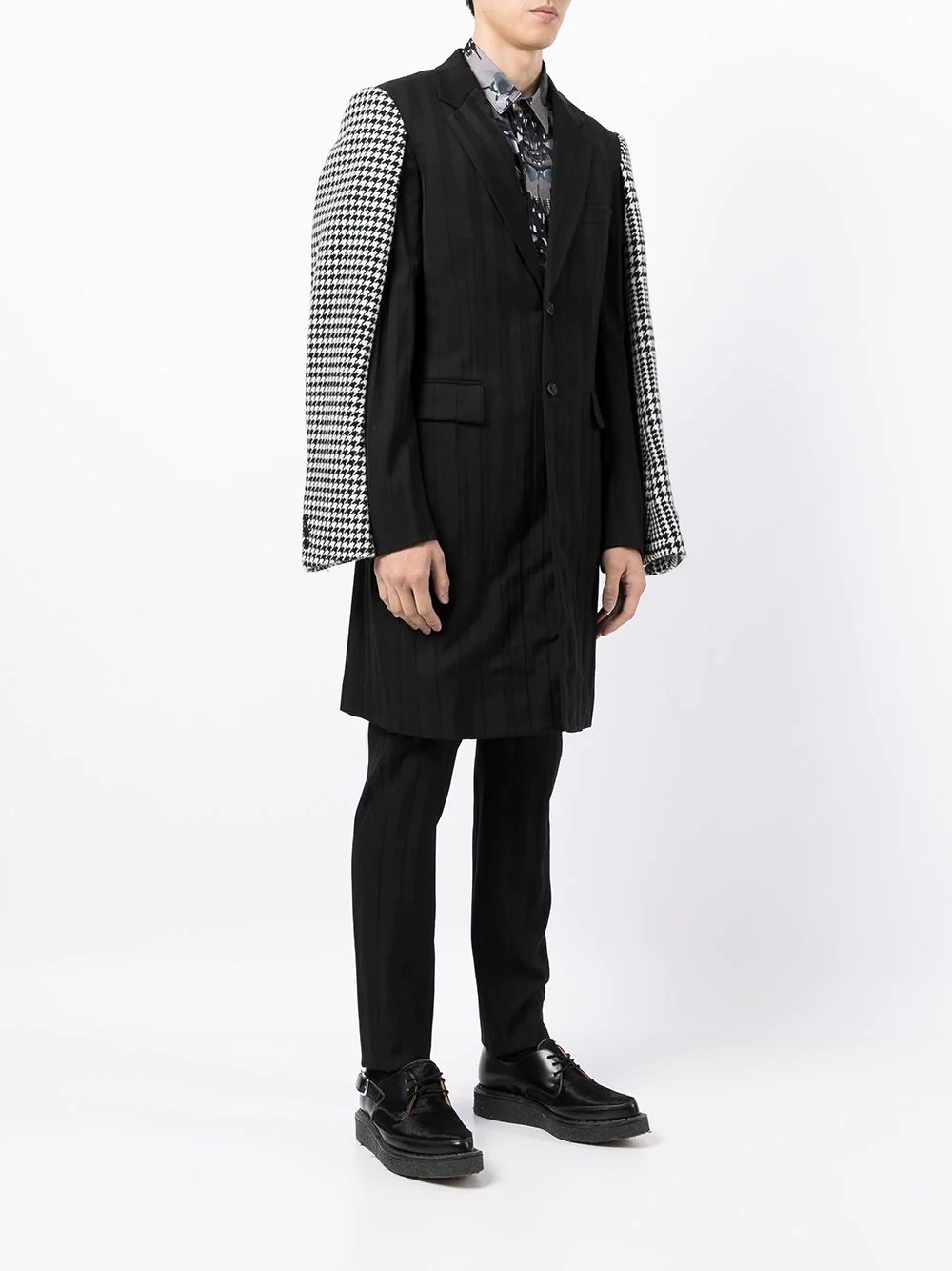 houndstooth-panel pleated coat - 3