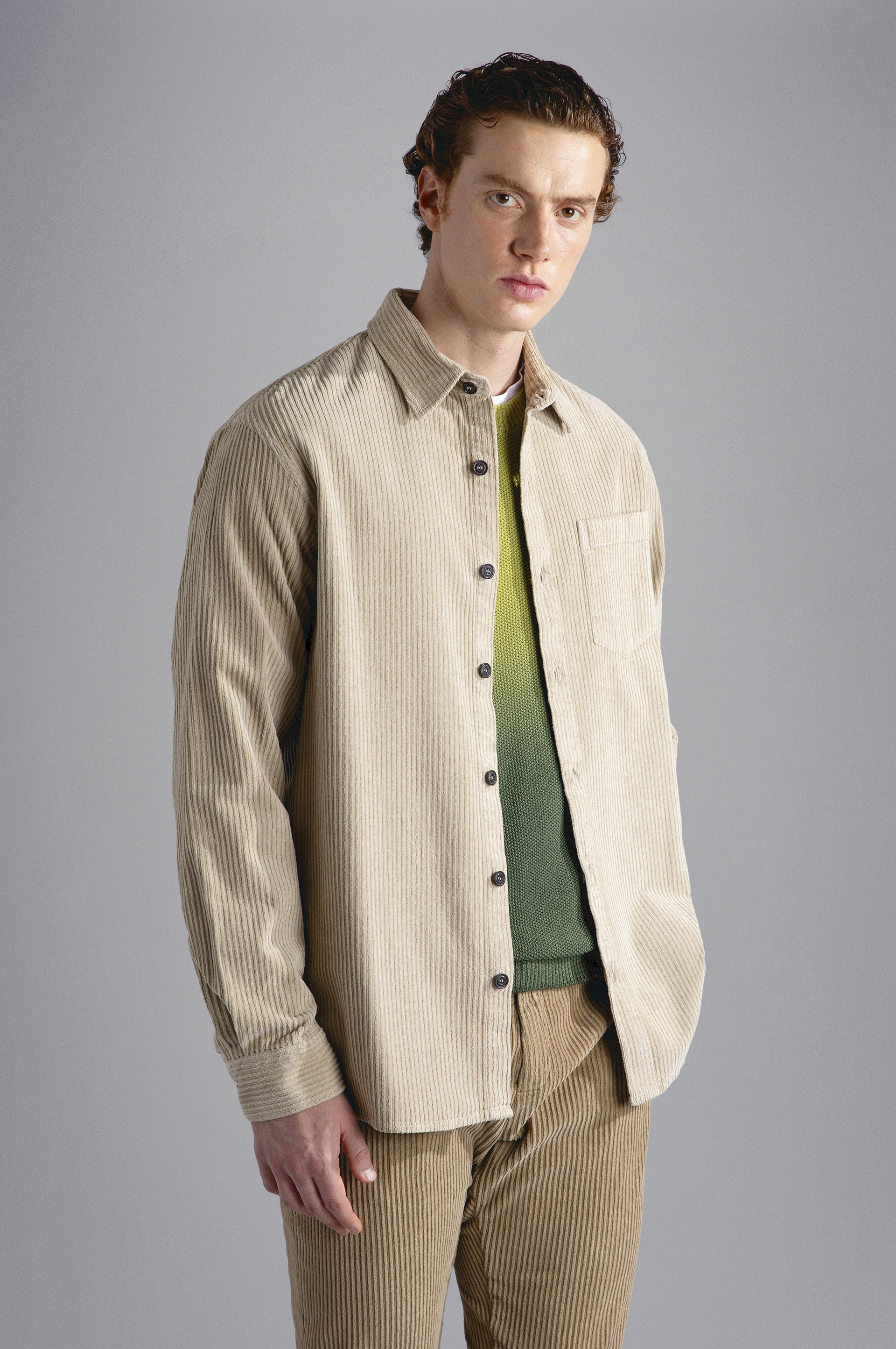 GARMENT DYED COTTON VELVET OVERSHIRT - 6