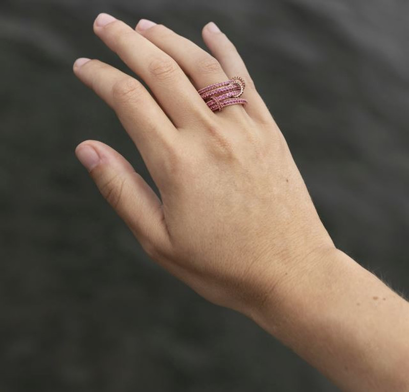 Spinelli Kilcollin Delphinus Petite 18K Gold Ruby and Pink Sapphire Linked Rings outlook