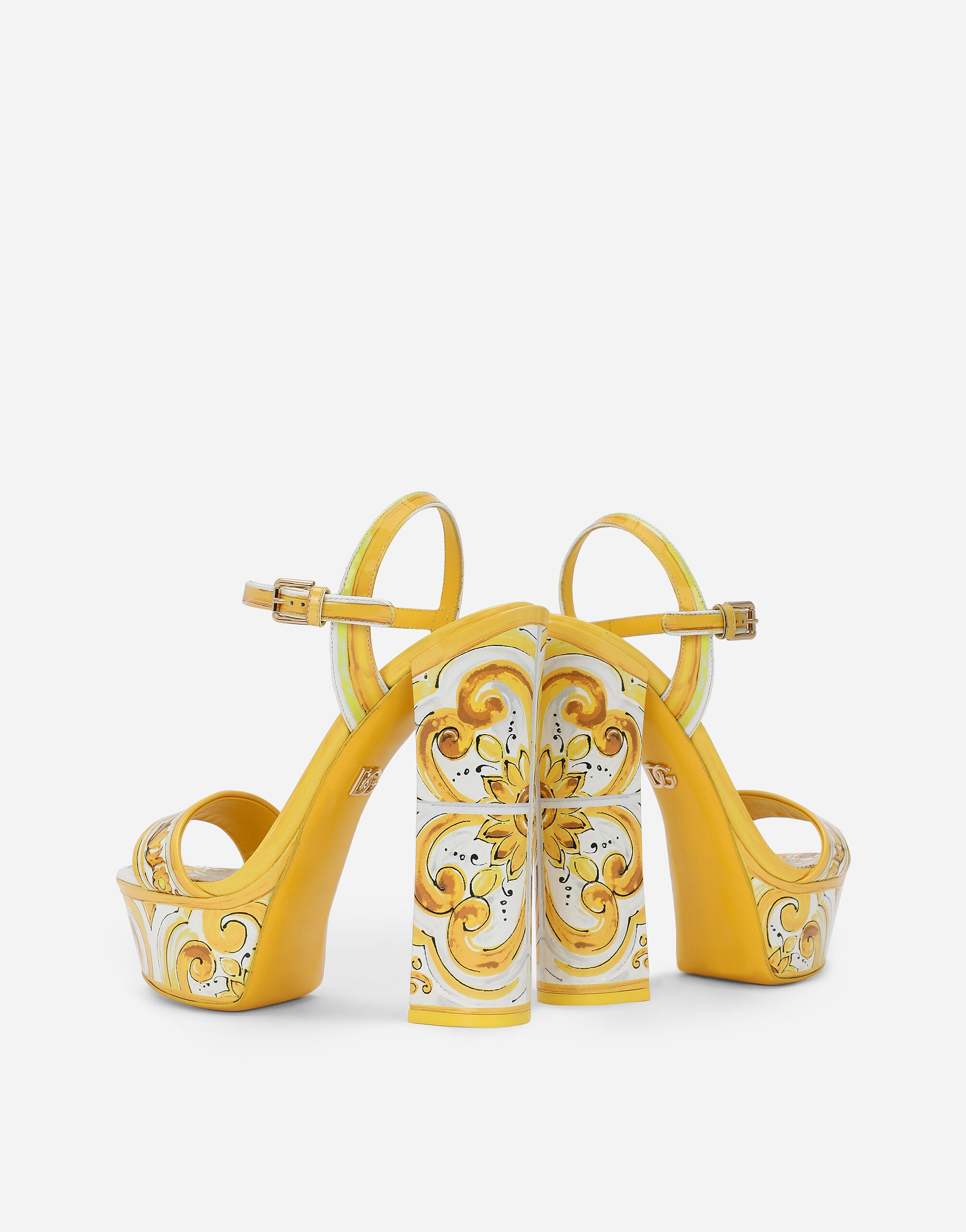 Polished calfskin platform sandals with majolica print - 5