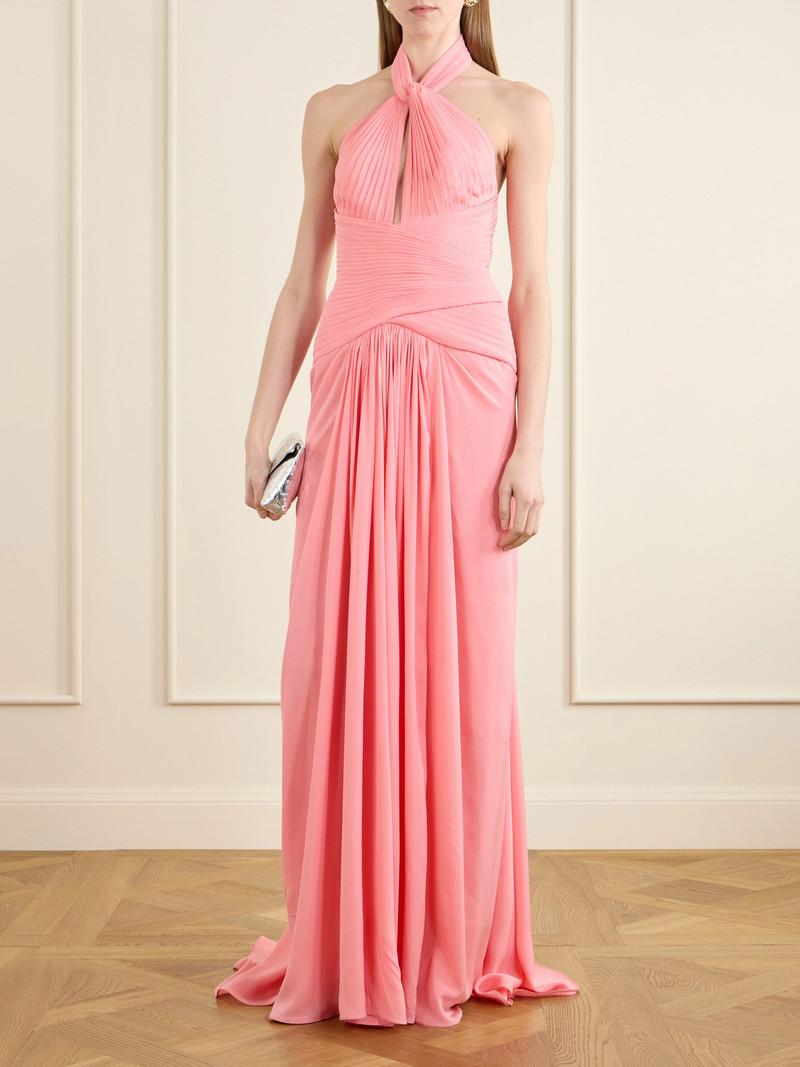 ELIE SAAB Pleated Silk-georgette Halterneck Gown outlook