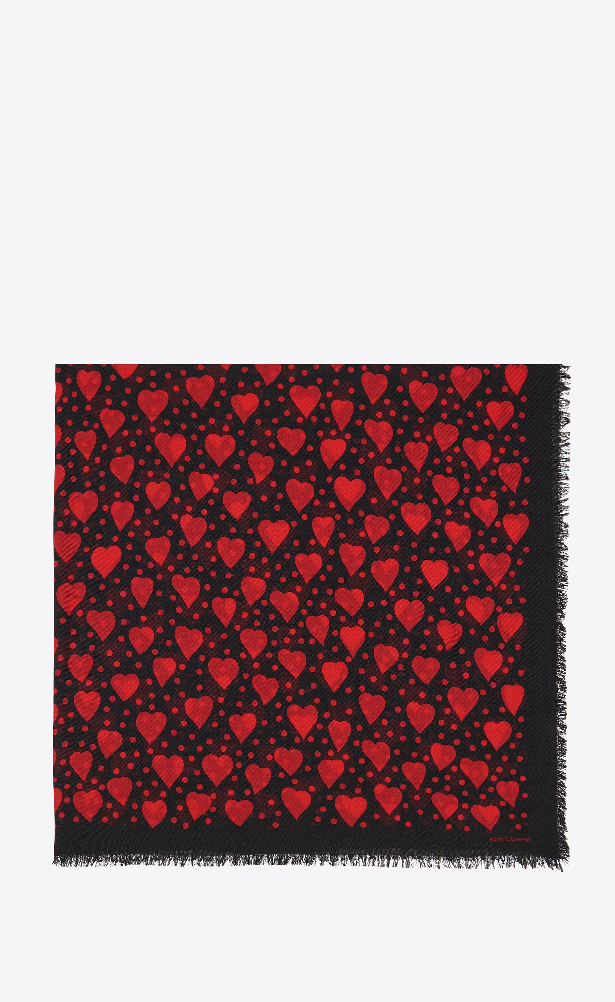 dots and hearts-print large square scarf in wool twill - 1