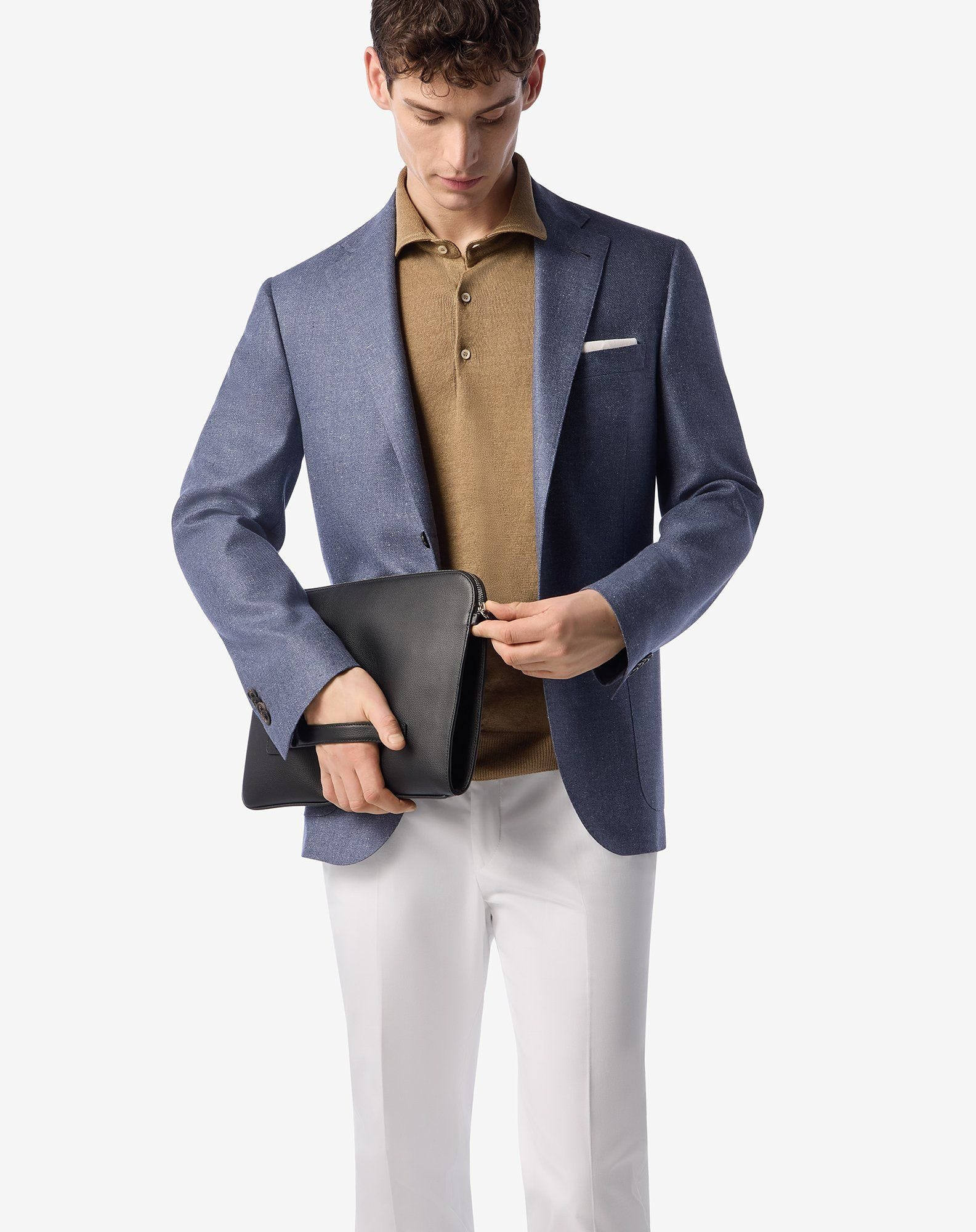 Denim blue wool and silk jacket - 4