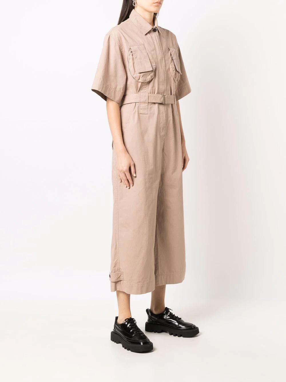 short-sleeve belted-waist jumpsuit - 3