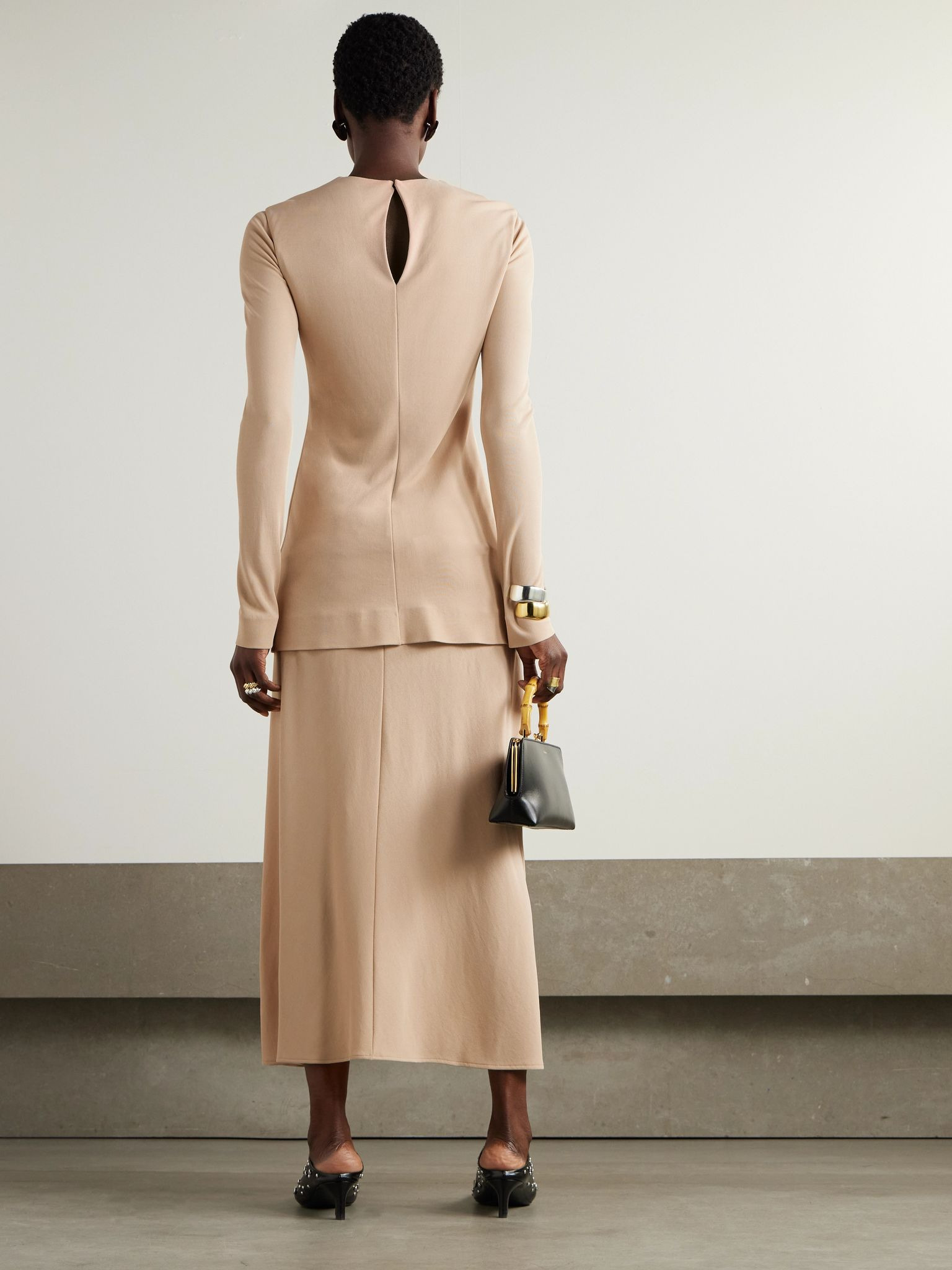 Layered crepe maxi dress Gold - 3