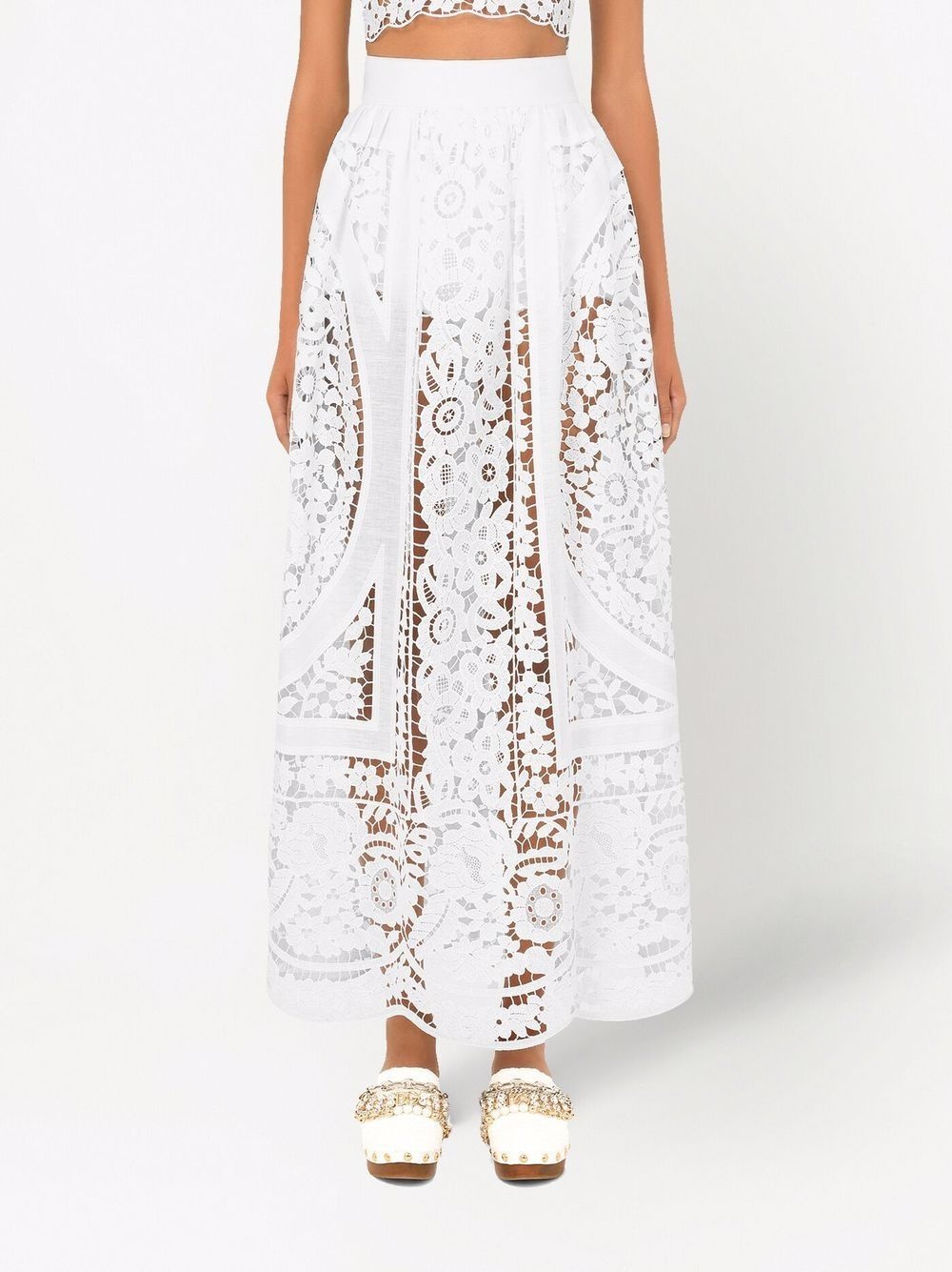 floral-lace embroidered high-waisted skirt - 3