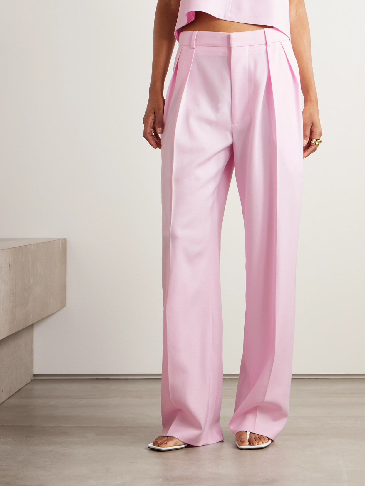 Pleated Grain De Poudre Wool Wide-leg Pants - 4