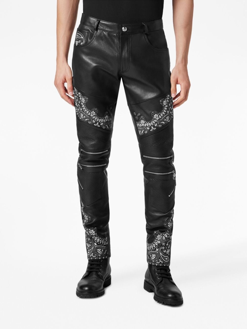 slim-cut leather trousers - 3