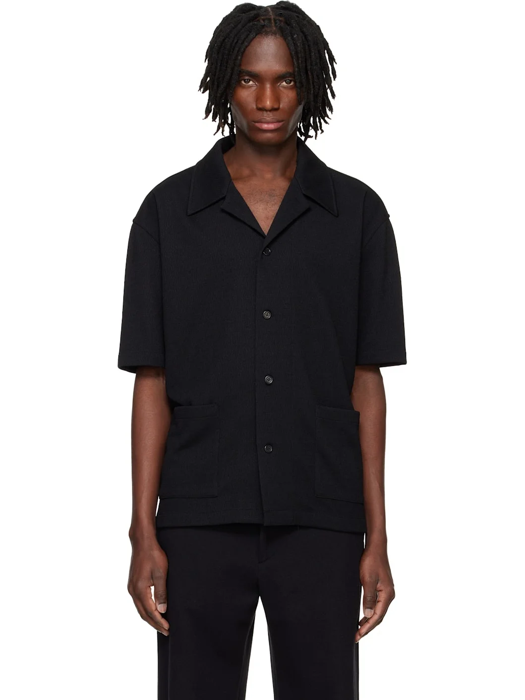 Black Textured Knit Shirt - 1