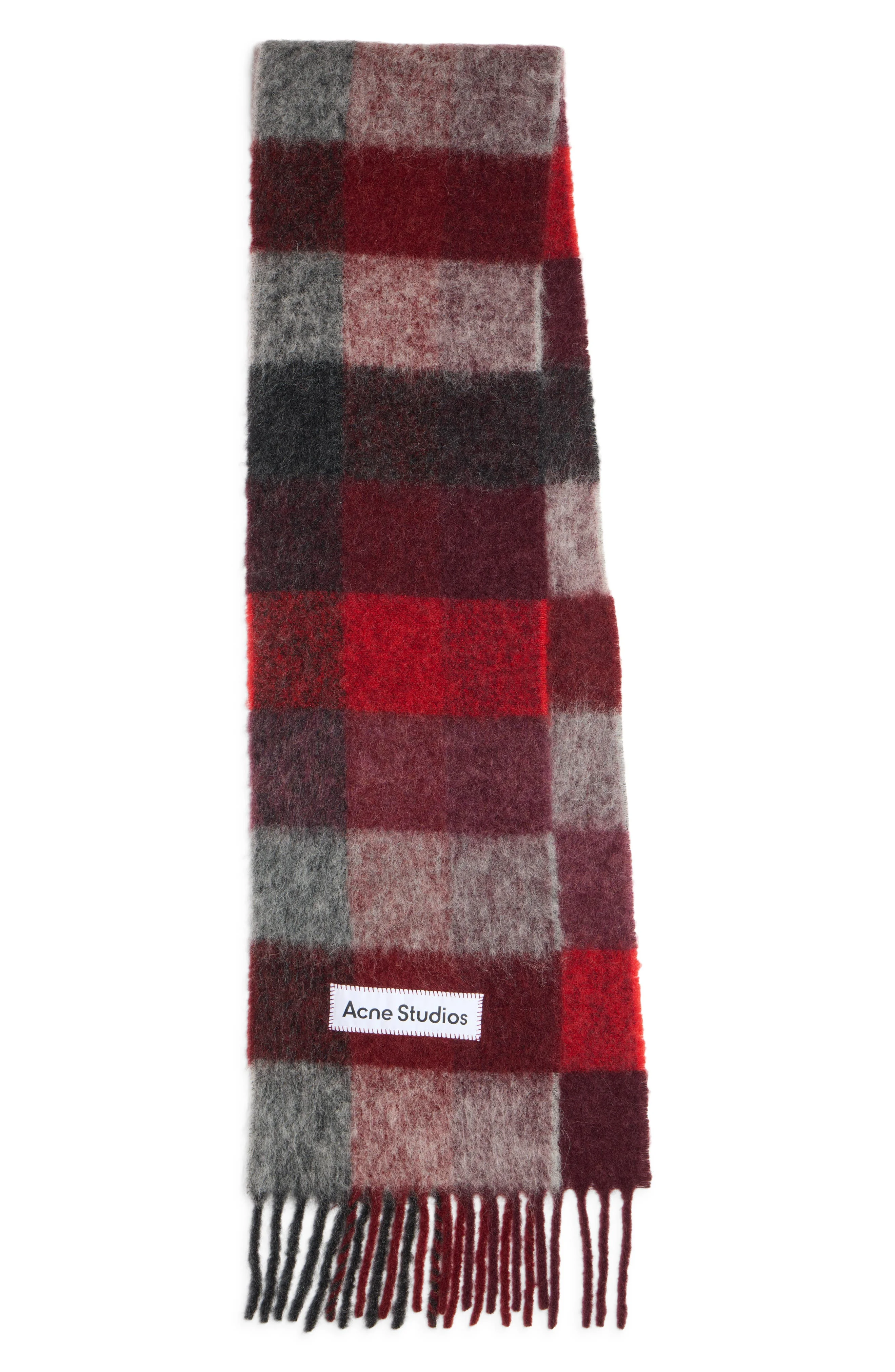 Acne Studios Vally Plaid Alpaca, Wool & Mohair Blend Scarf in Red/Black at Nordstrom - 1