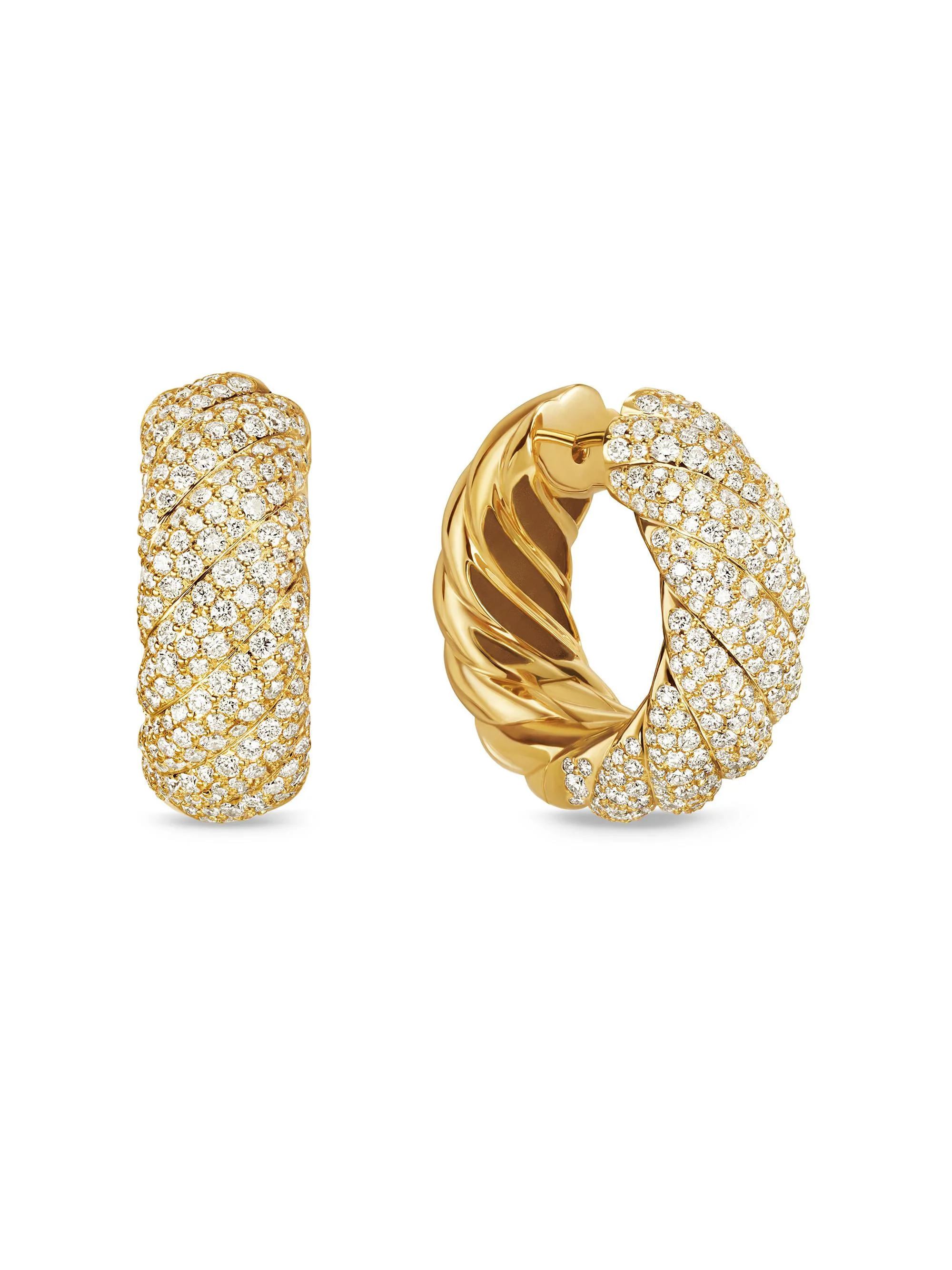 Women's Sculpted Cable Hoop Earrings in 18K Yellow Gold with Diamonds, 25MM - Diamond - 1