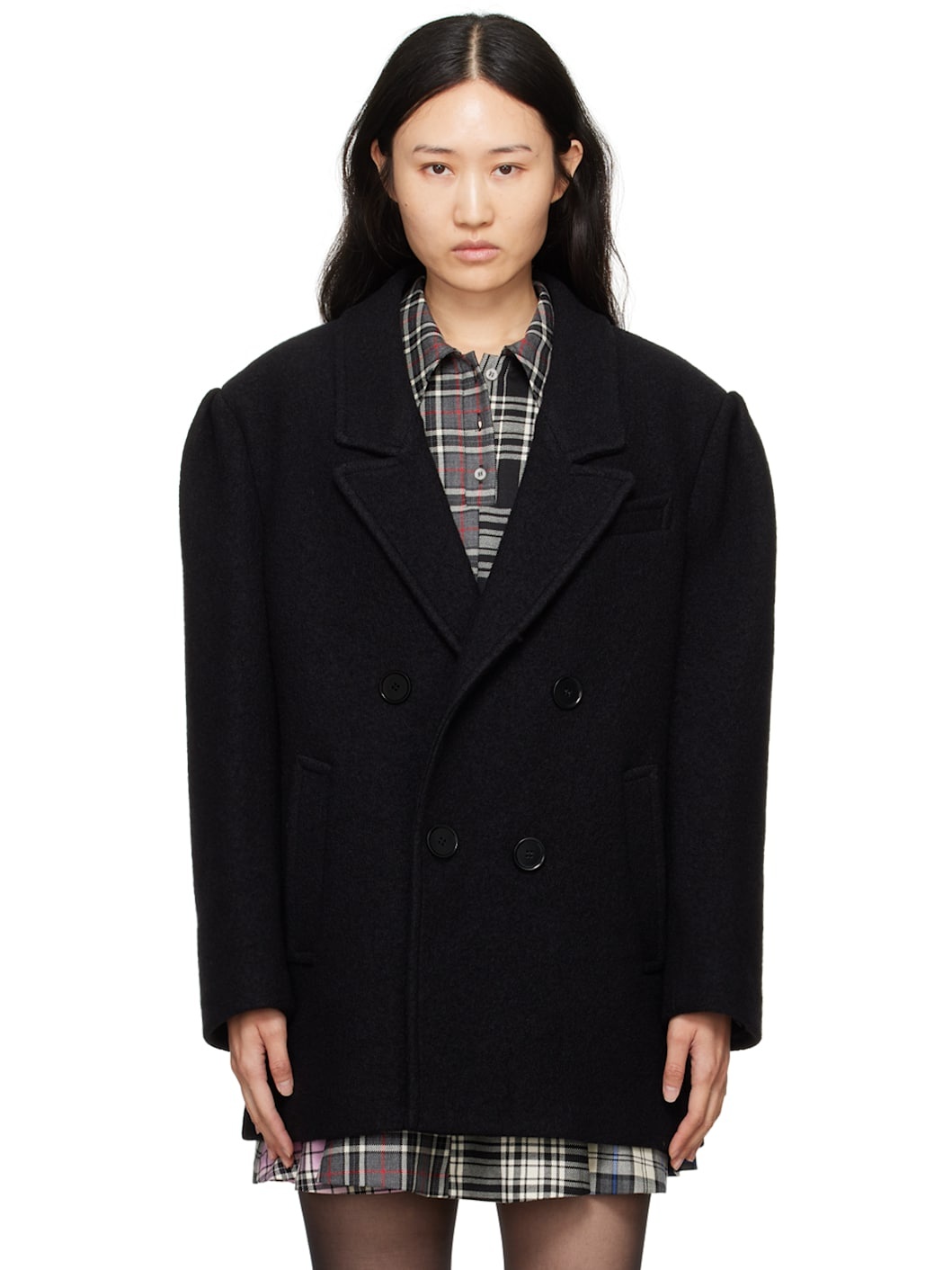 Black Double-Breasted Coat - 1