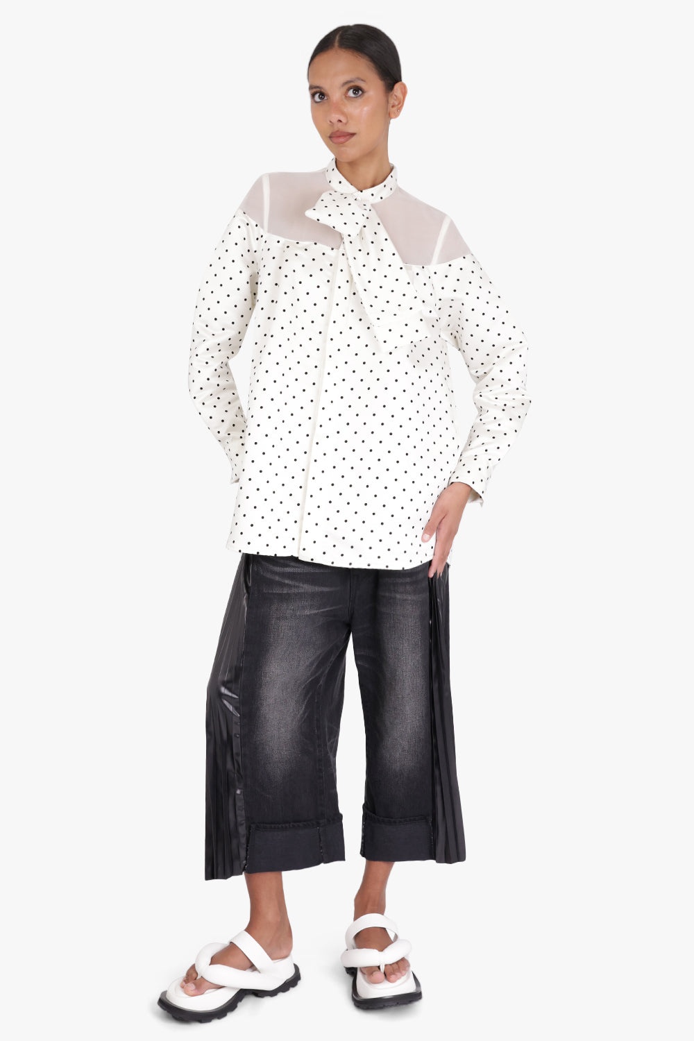 POLKA DOT FLOCK PRINT SHIRT | OFF WHITE - 3