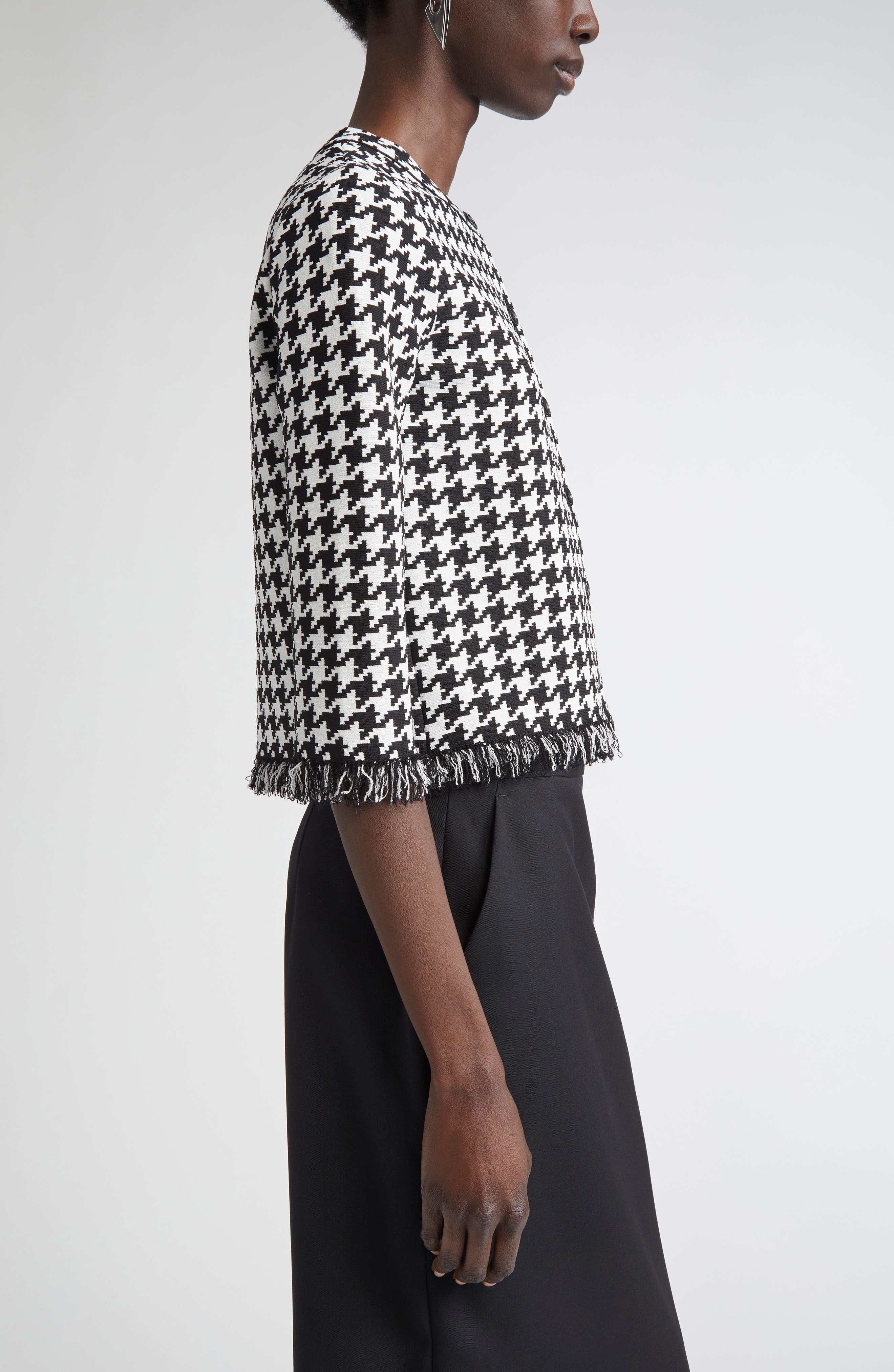 McQueen Houndstooth Check Cardigan in Black/Ivory at Nordstrom - 4