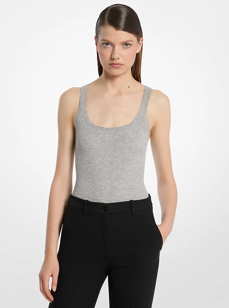 Ribbed Stretch Viscose Tank Top Bodysuit - 1