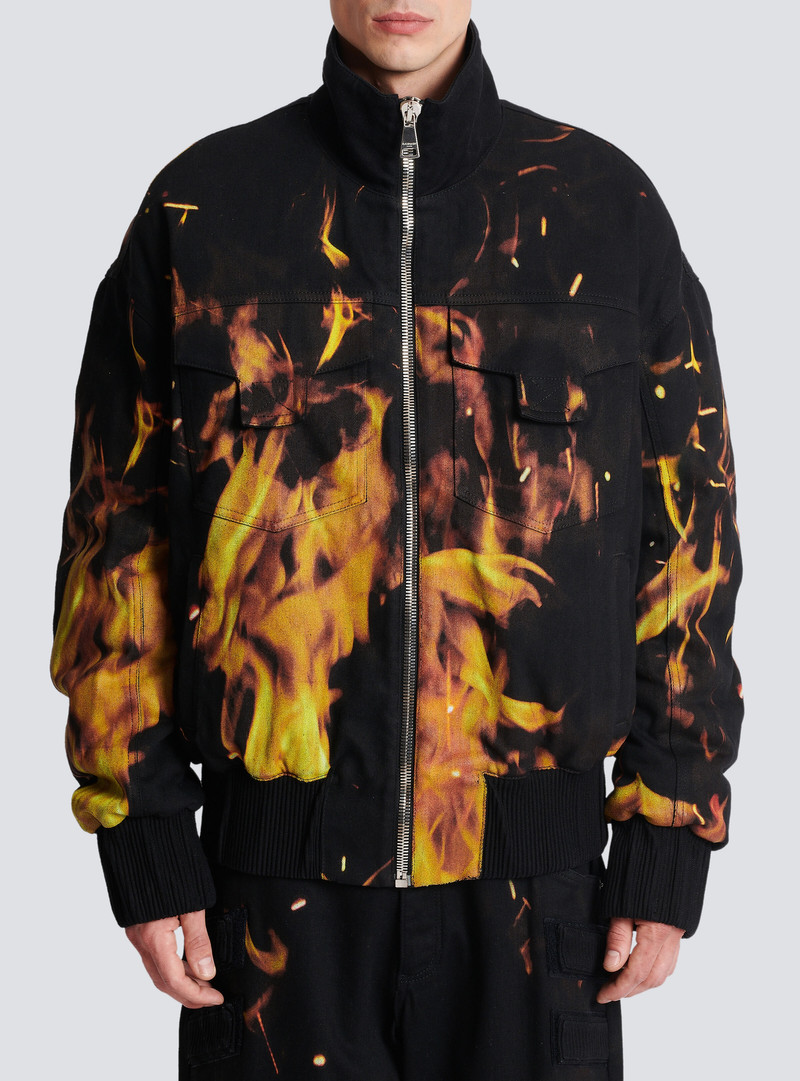 Fire print denim bomber jacket 5