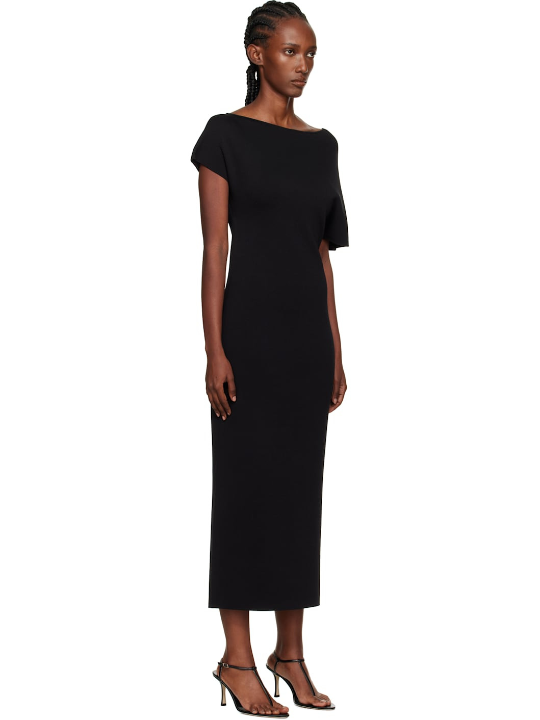 Black Asymmetrical Knitted Midi Dress - 2