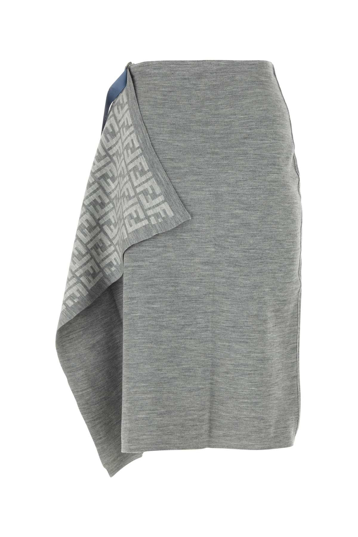 Fendi Women Melange Grey Wool Blend Skirt - 2
