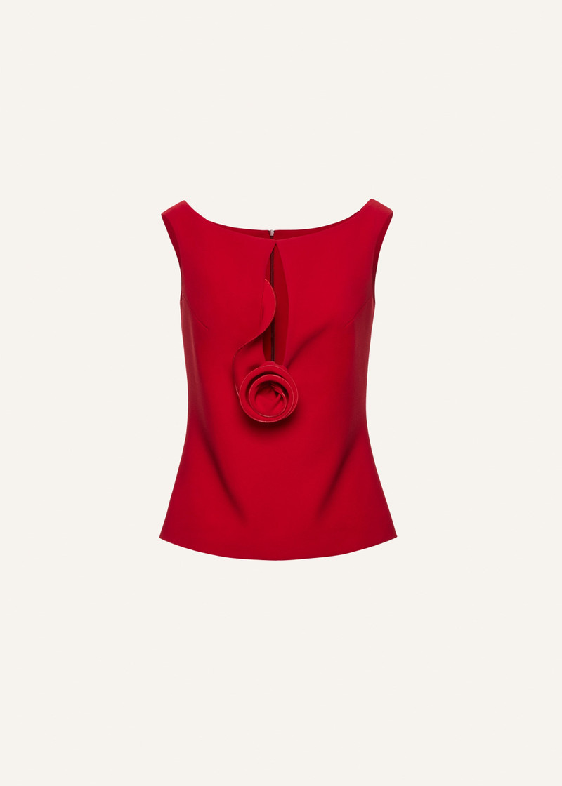 Floral appliqué keyhole top in red 1