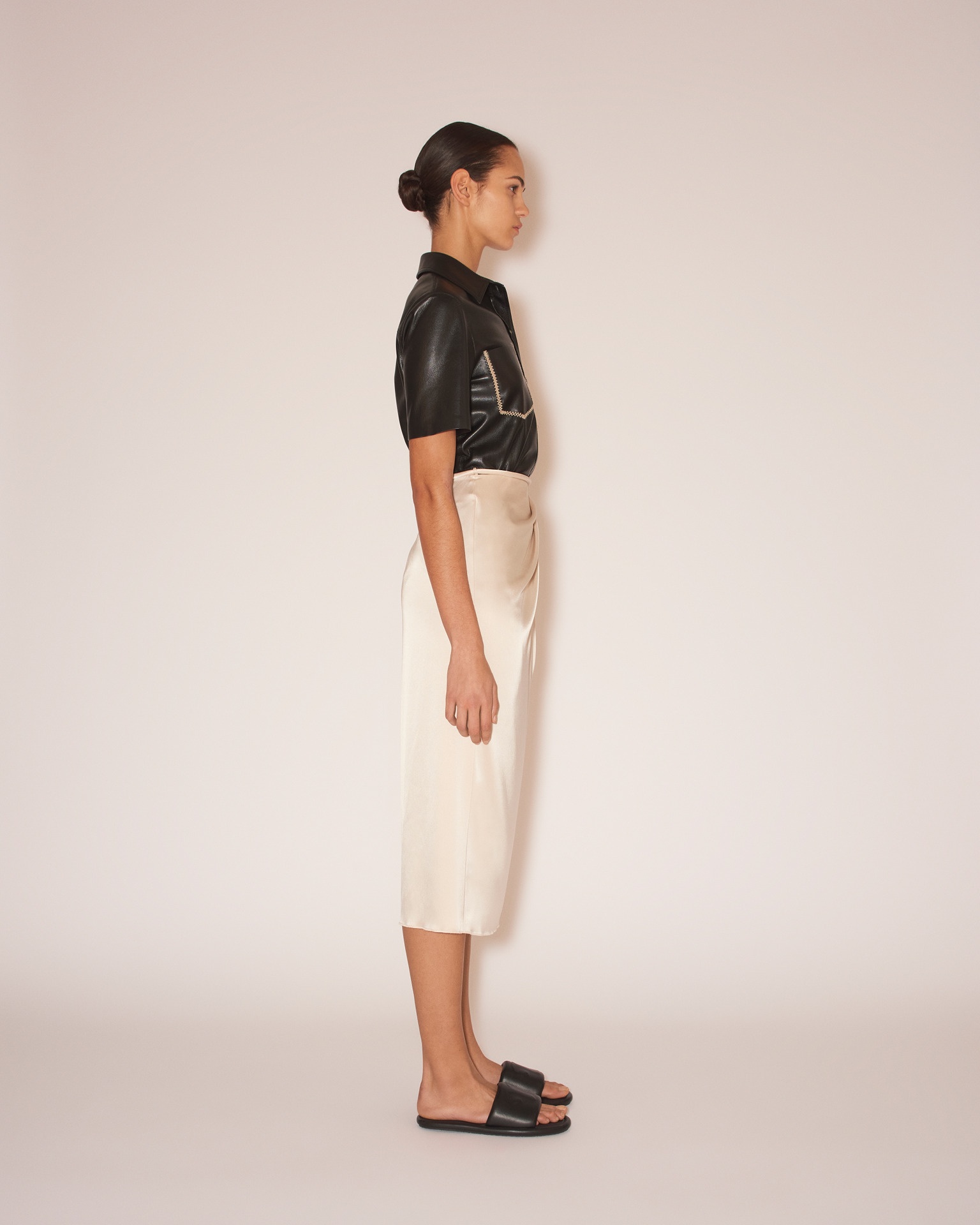 MAYRA - Vegan leather merrow-stitch shirt - Black - 4