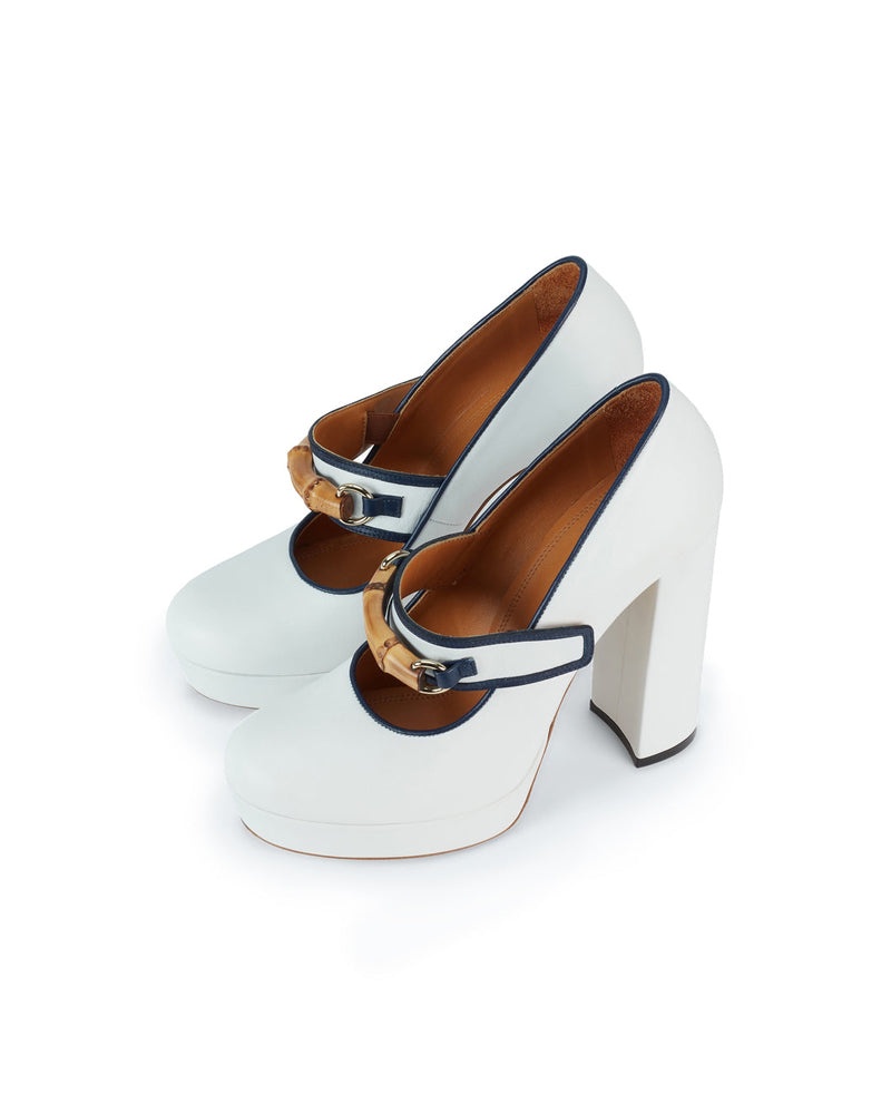 White Leather Bamboo Pumps - 1