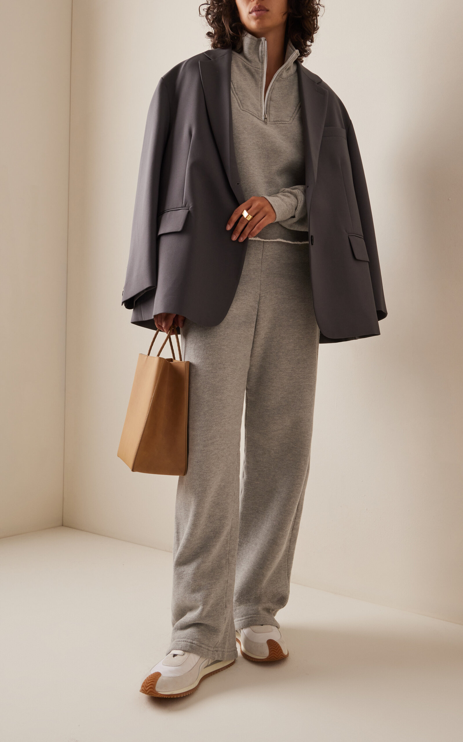 Haley Cropped Half-Zip Cotton Sweatshirt grey - 3