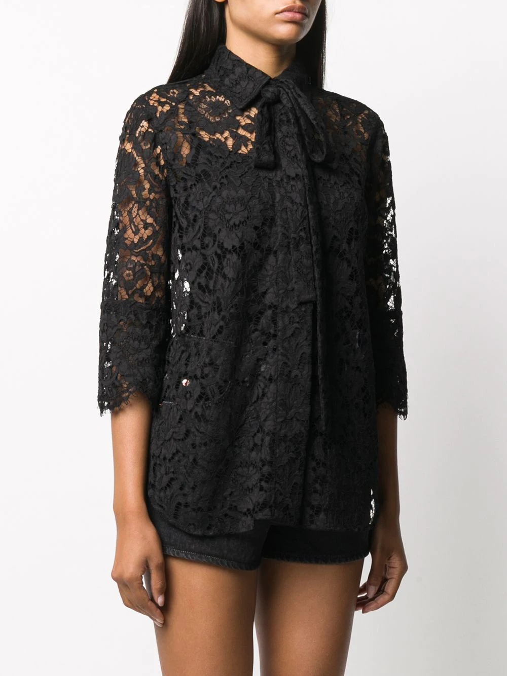 tie neck floral lace blouse - 3