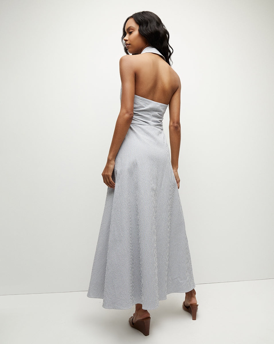 MACKEY SEERSUCKER HALTER DRESS - 6