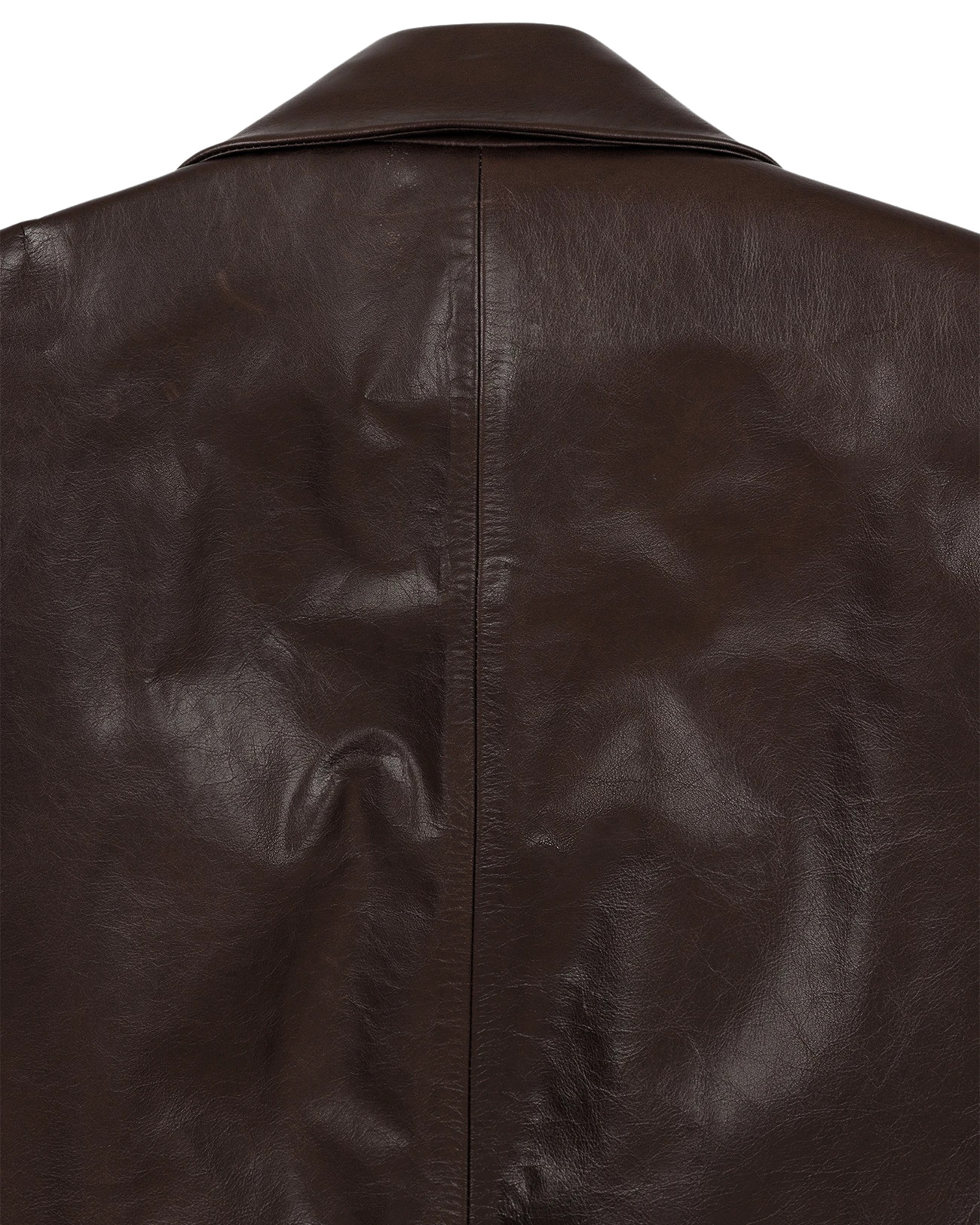 SINGLE BREASTED LEATHER COAT DARK BROWN - 8