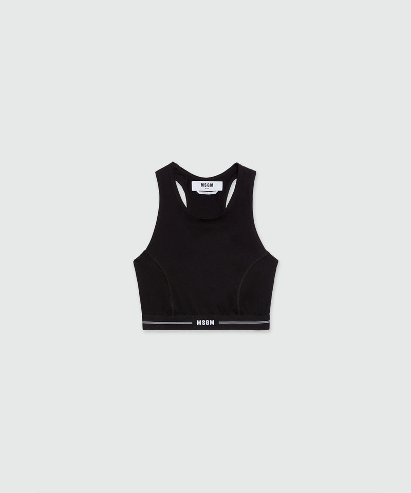 MSGM black jersey top with racerback neckline and elastic waistband 1