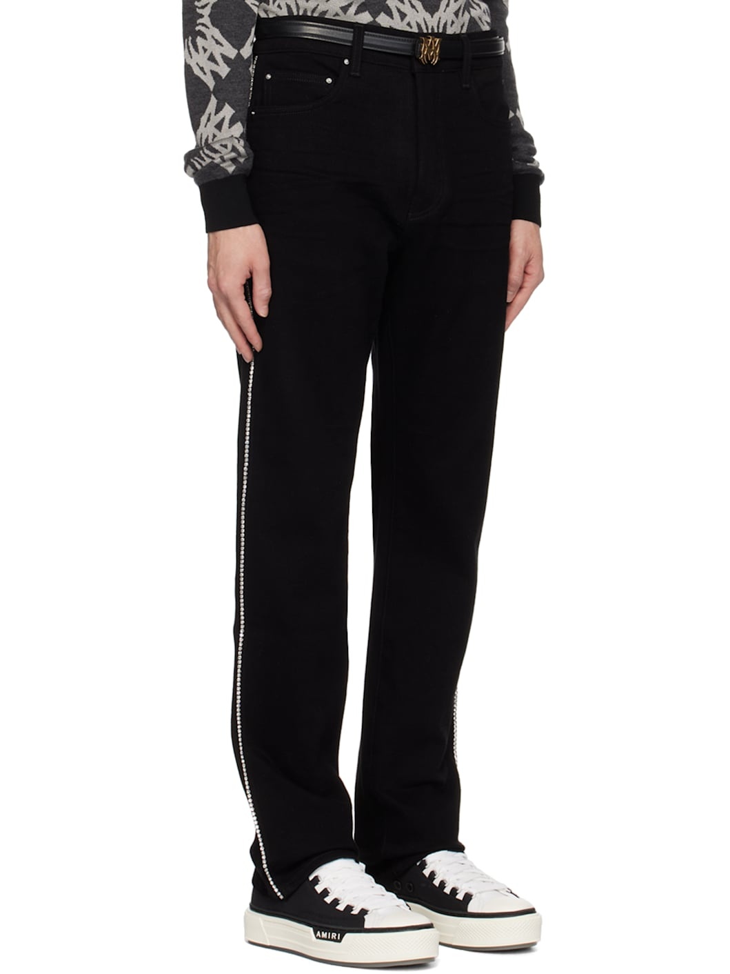 Black Crystal Stripe Slim Jeans - 2