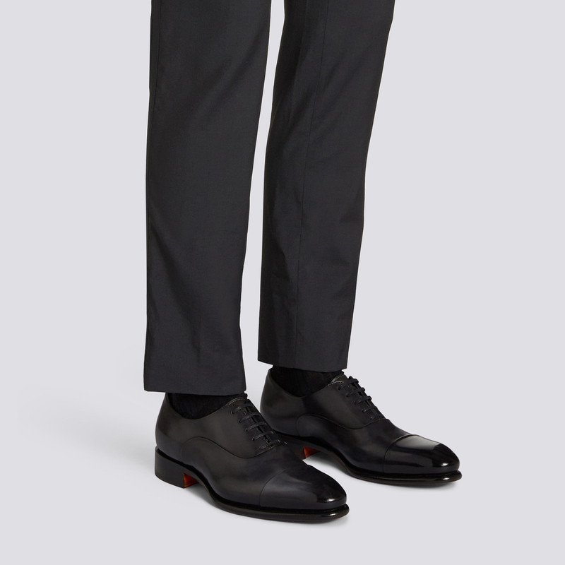 Santoni Men's grey leather Oxford shoe outlook