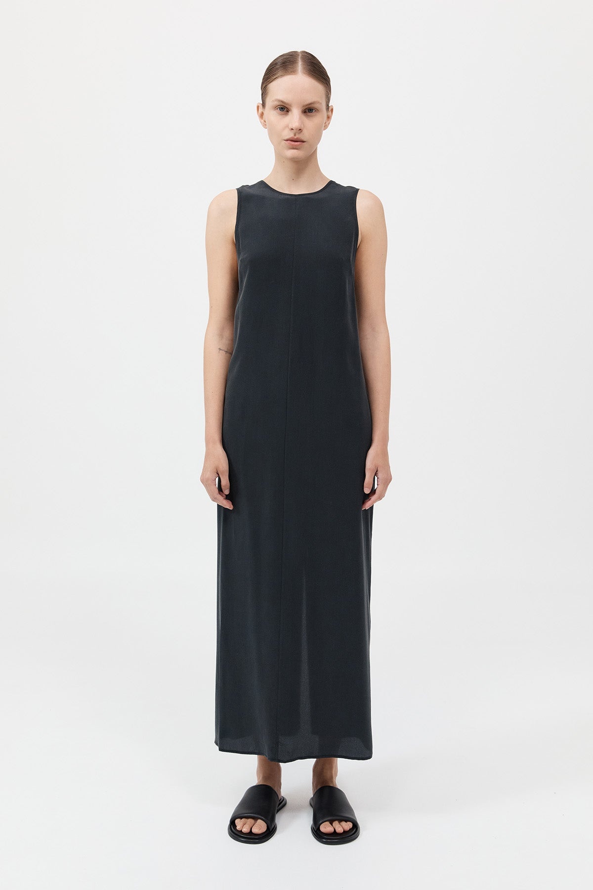 Drawstring Silk Dress - Black - 2