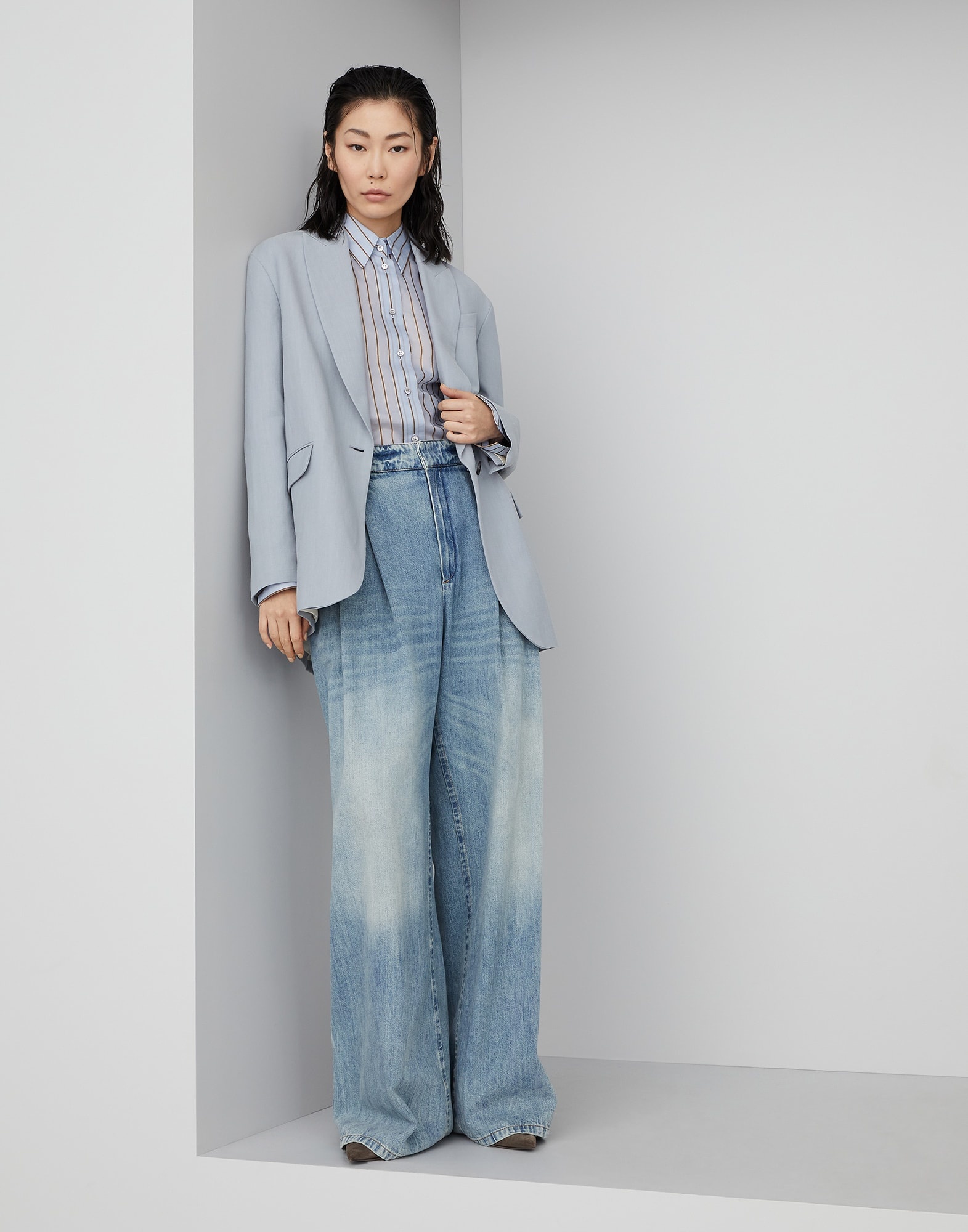 Soft denim baggy wide trousers - 4