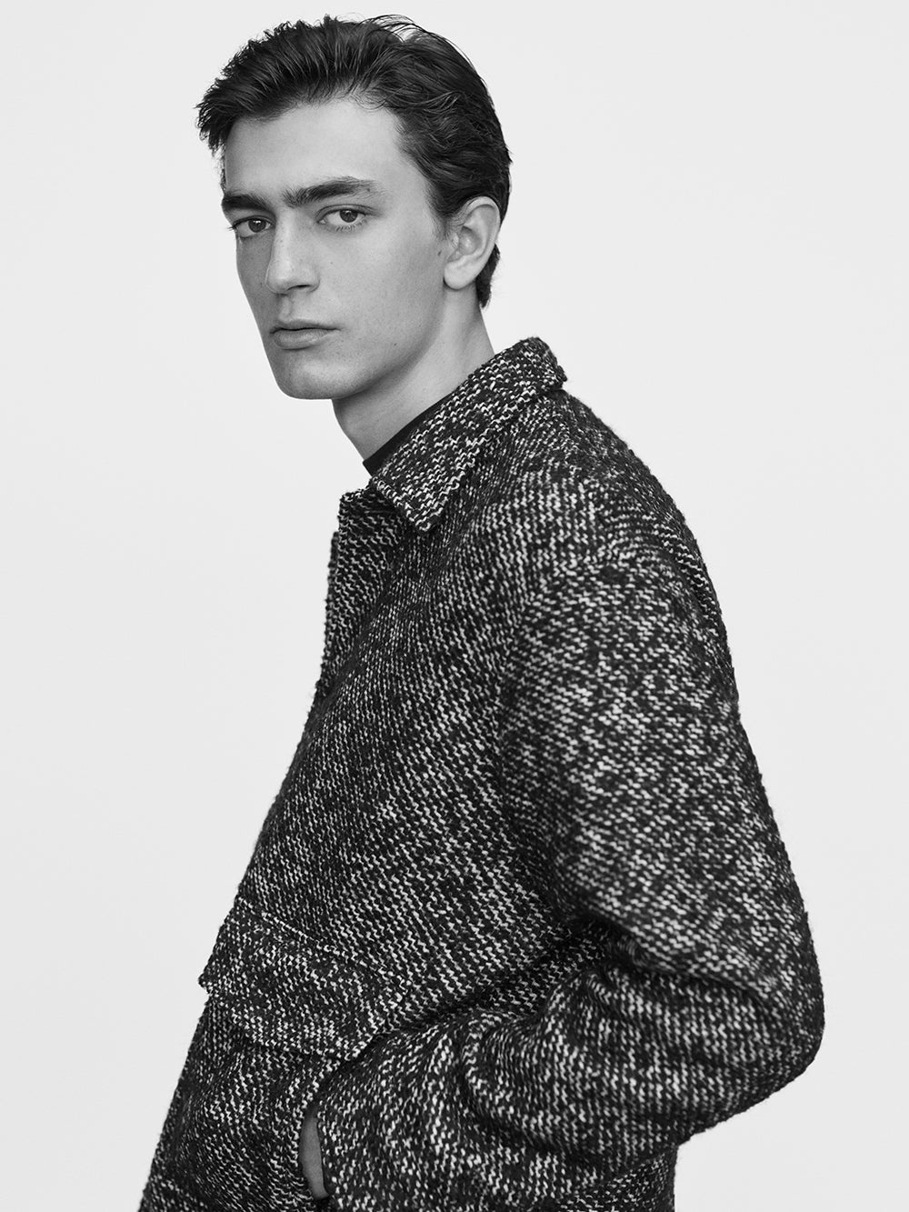 Tweed Trucker Jacket in Grey - 3