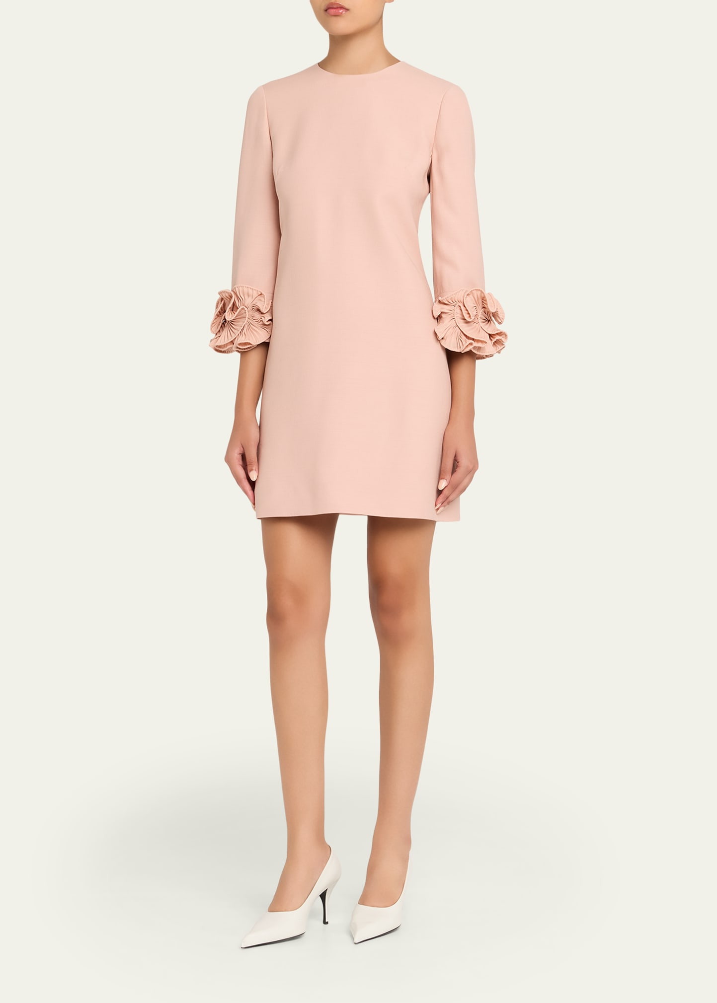 Ruffle Cuff Crepe Couture Short Dress - 4