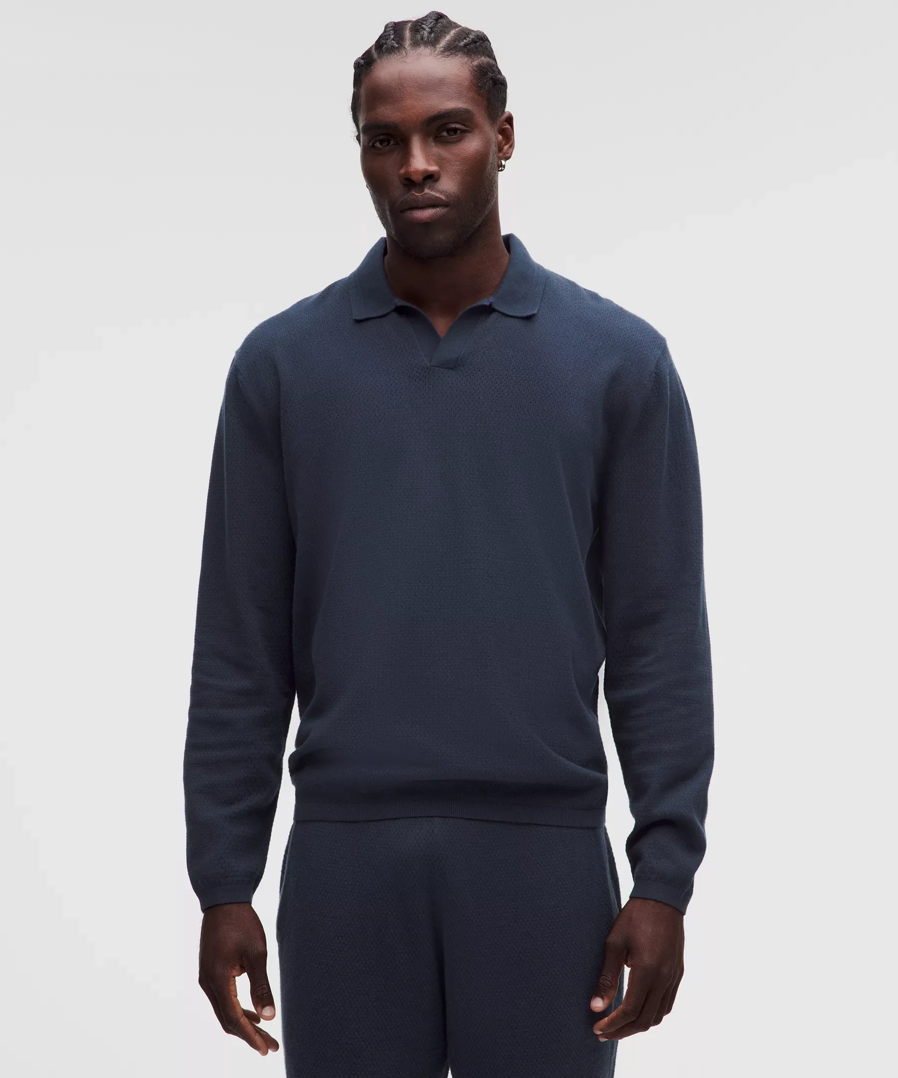 Cotton-Blend Knit Long-Sleeve Polo Shirt - 1