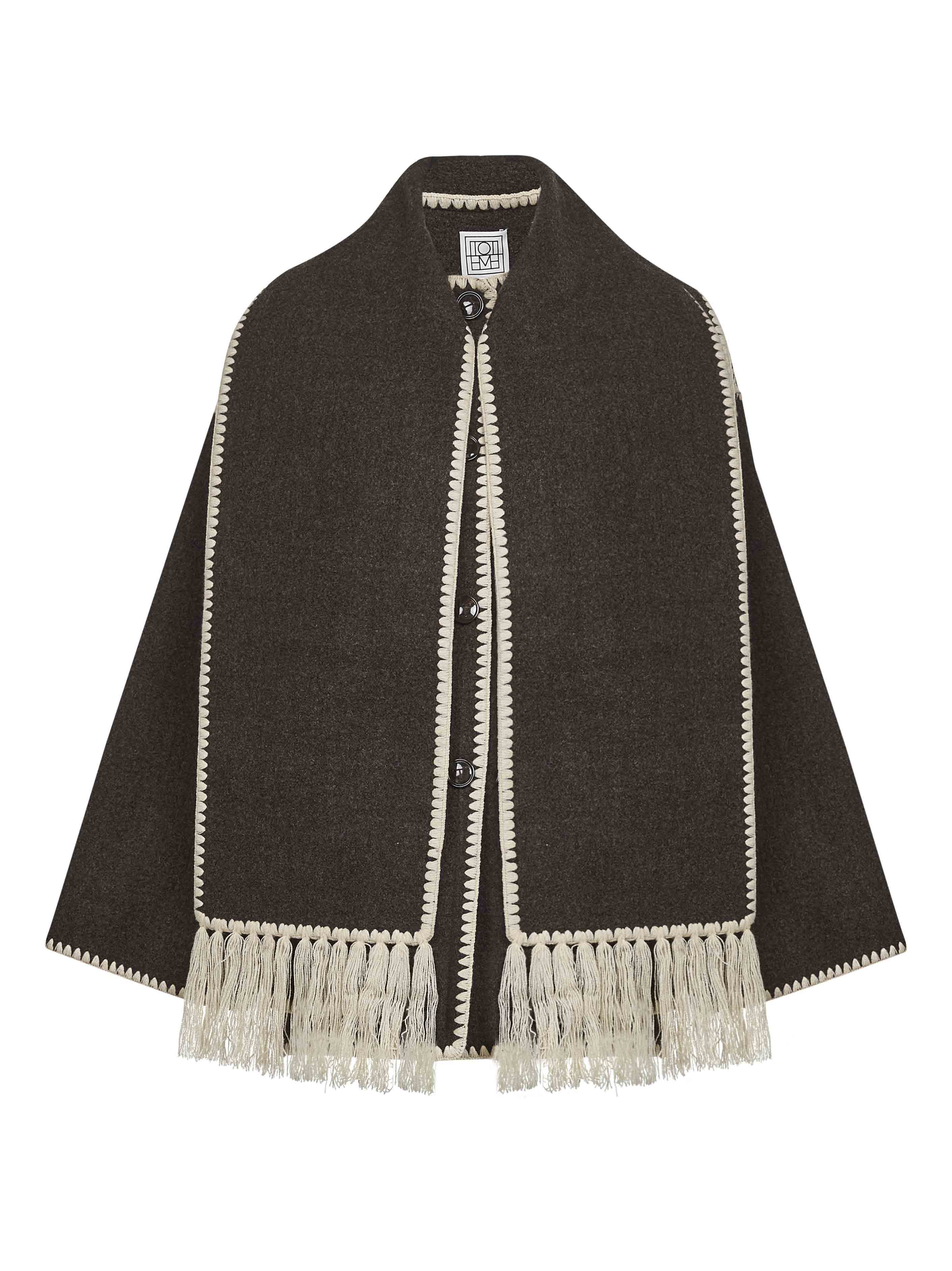 Brown felt embroidered scarf jacket - 1